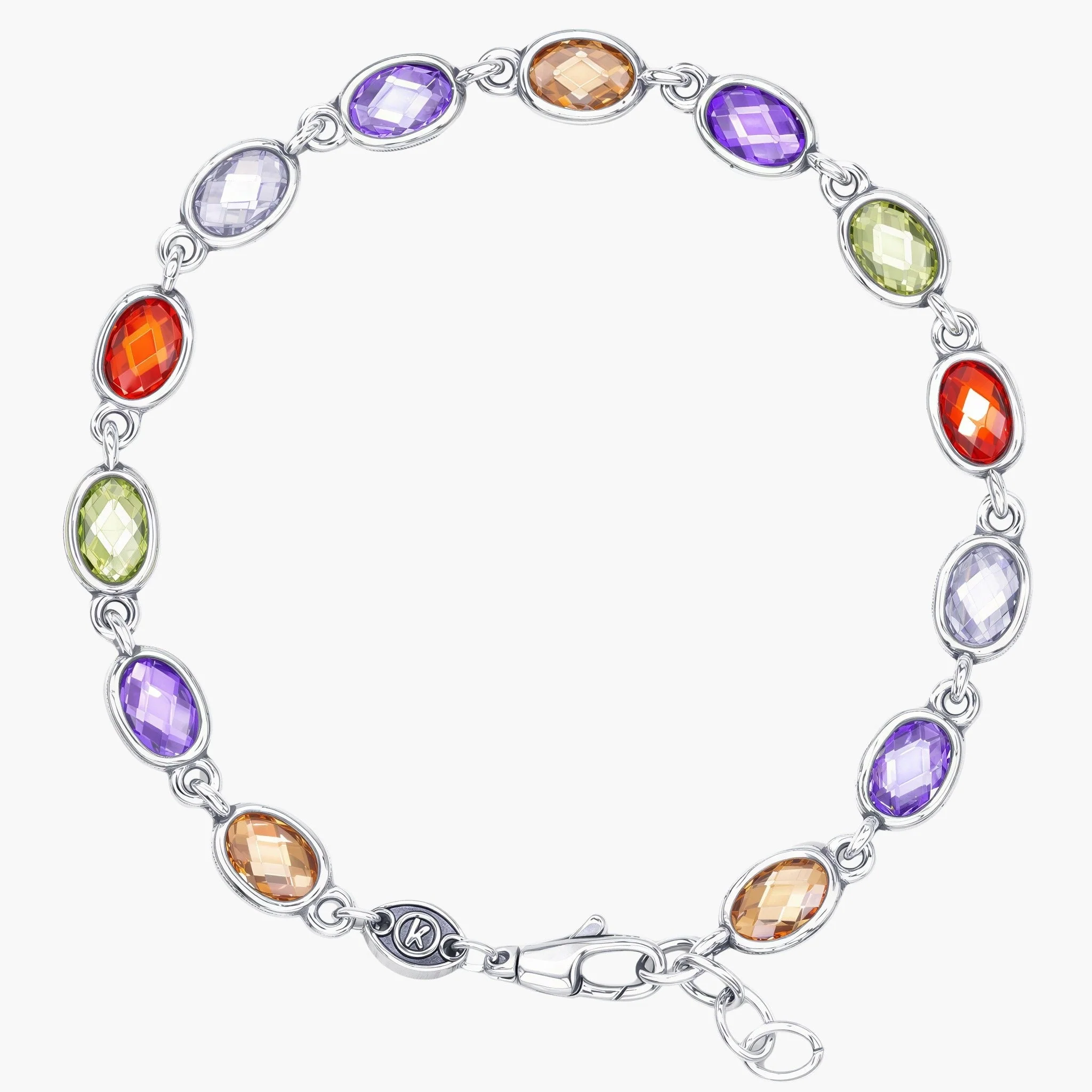 Maxi Sterling Silver Multi Cabochon Gemstones Chain Bracelet