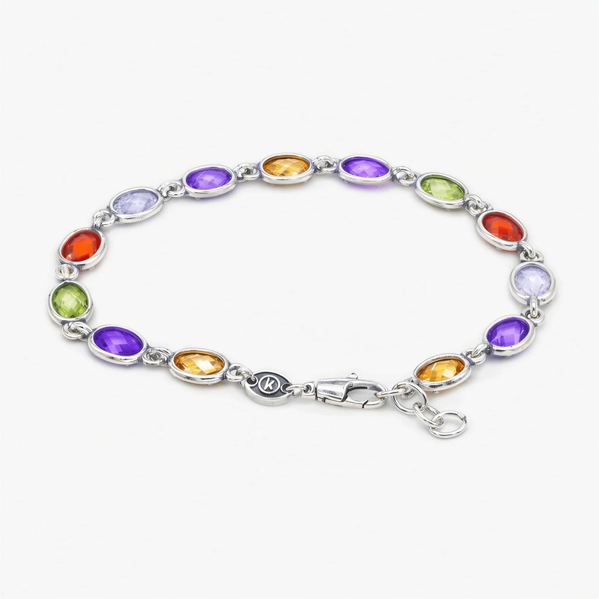 Maxi Sterling Silver Multi Cabochon Gemstones Chain Bracelet - Image 2
