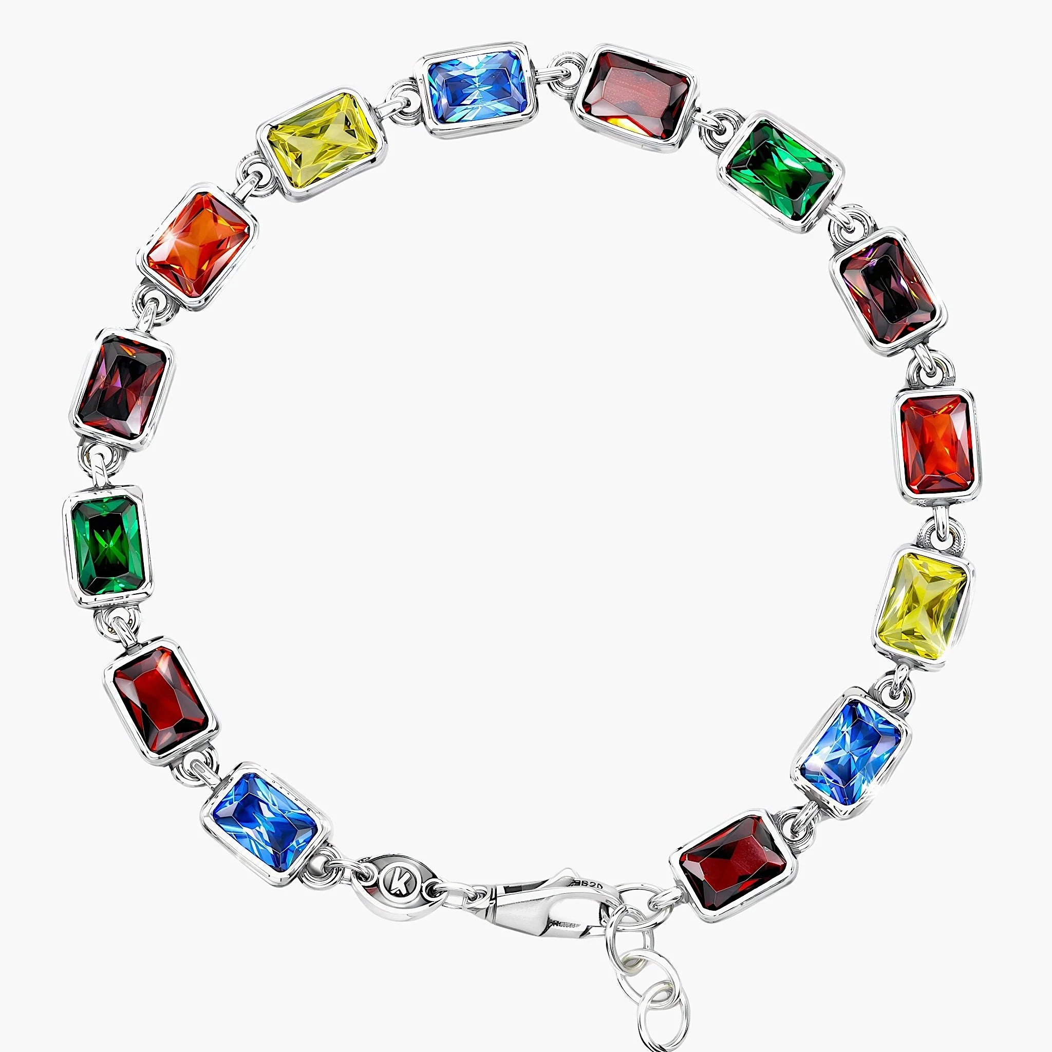 Maxi Sterling Silver Multi Gemstones Chain Bracelet