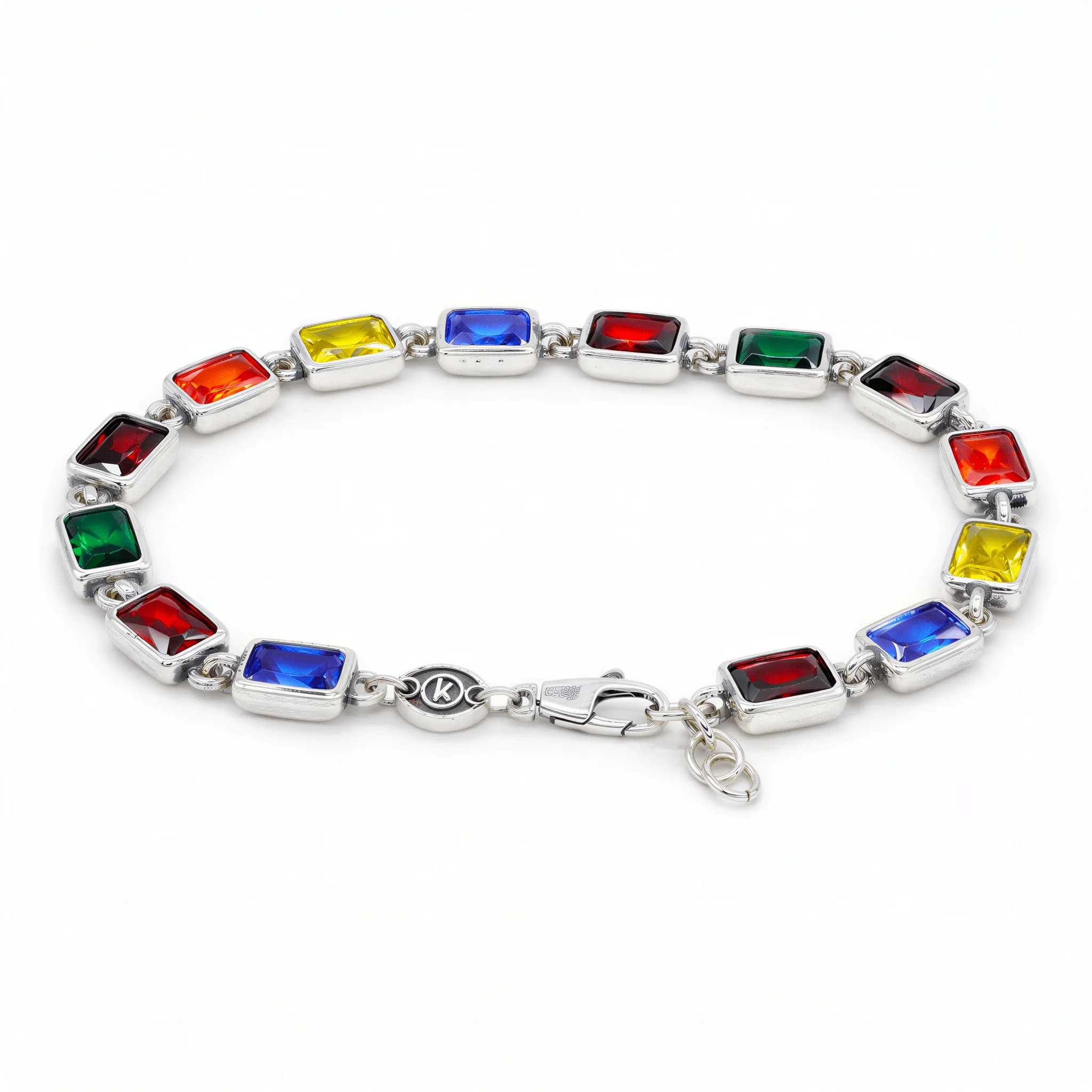 Maxi Sterling Silver Multi Gemstones Chain Bracelet - Image 2
