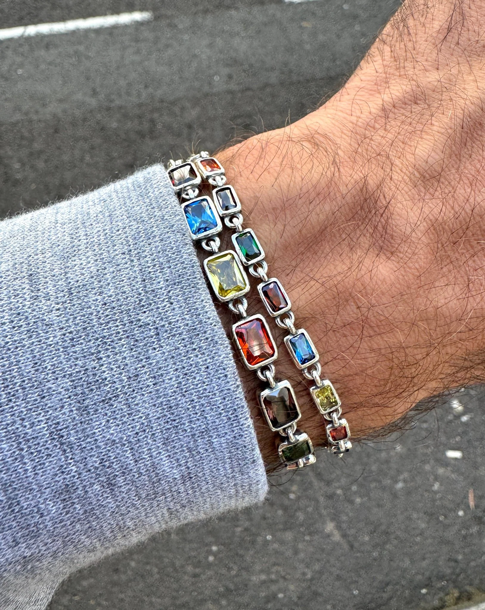 Mini Sterling Silver Multi Gemstones Chain Bracelet - Image 4