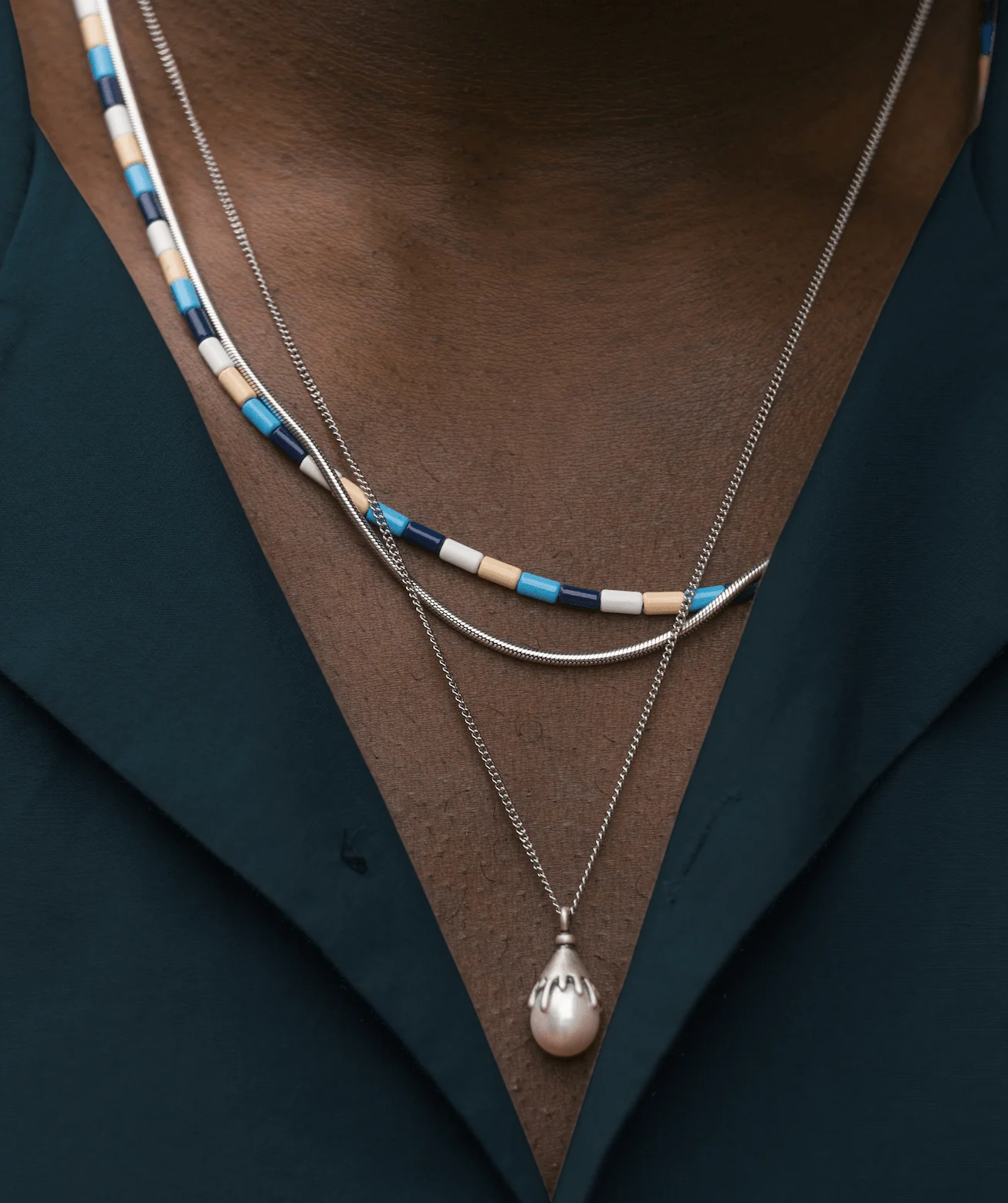 Melted Sterling Silver With Freshwater Pearl Necklace - Image 4