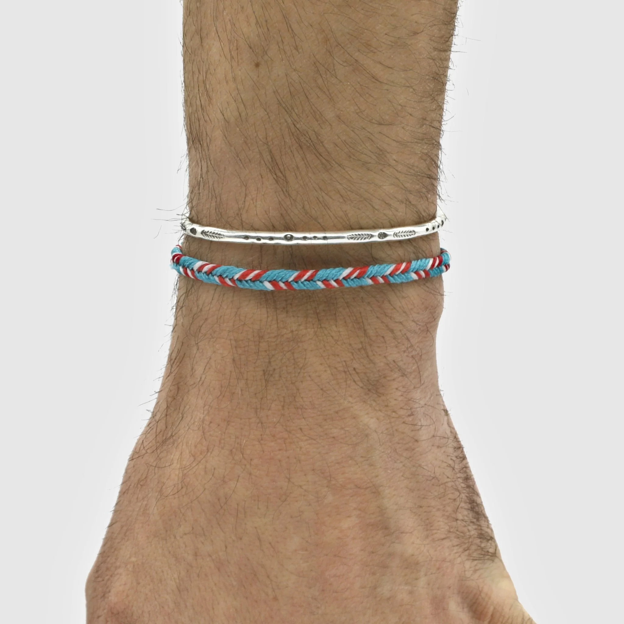 Mini Braided "Java" Bracelet (Light Blue/Red) - Image 2