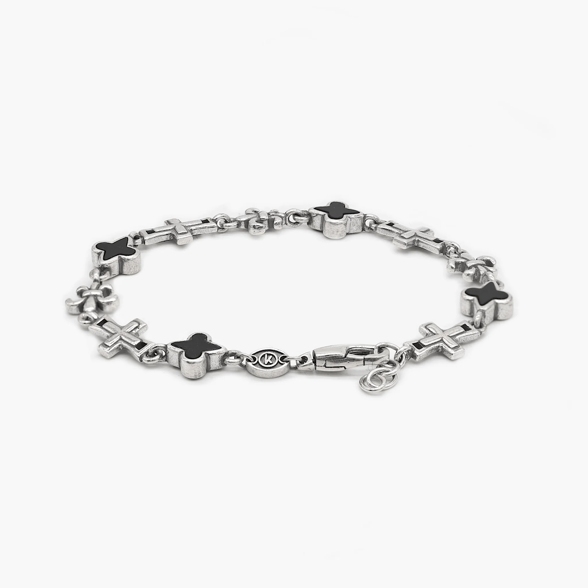 Multi Charms Sterling Silver Chain Bracelet With Matte Onyx - Image 2
