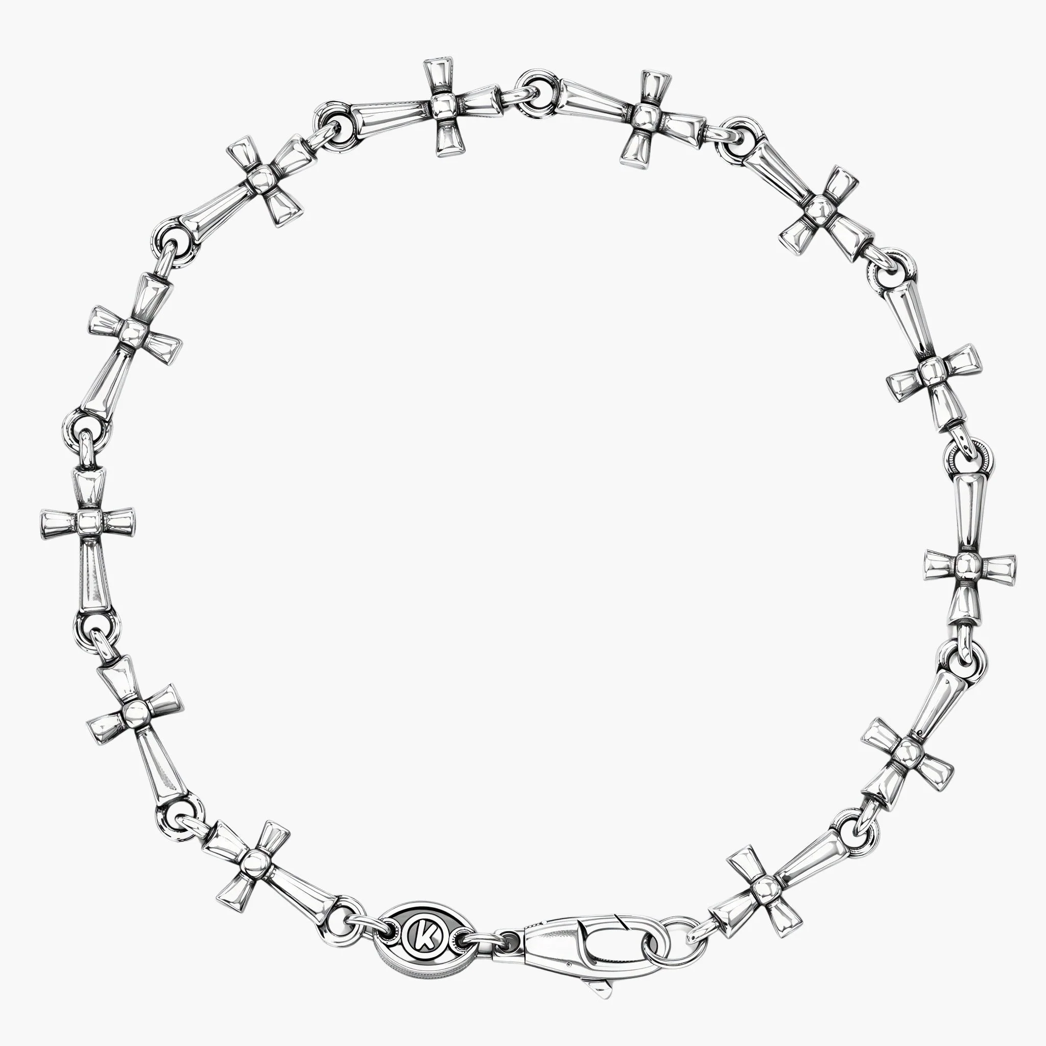 Multi Cross Sterling Silver Chain Bracelet