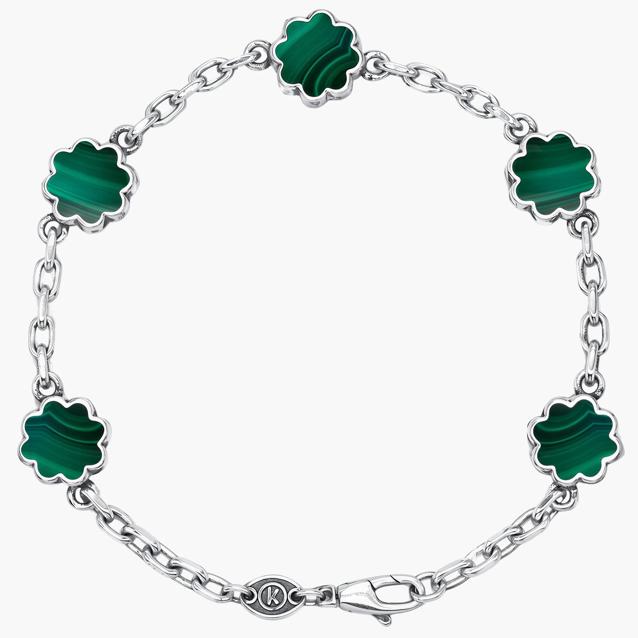 Multi Daisies Sterling Silver Chain Bracelet With Malachite