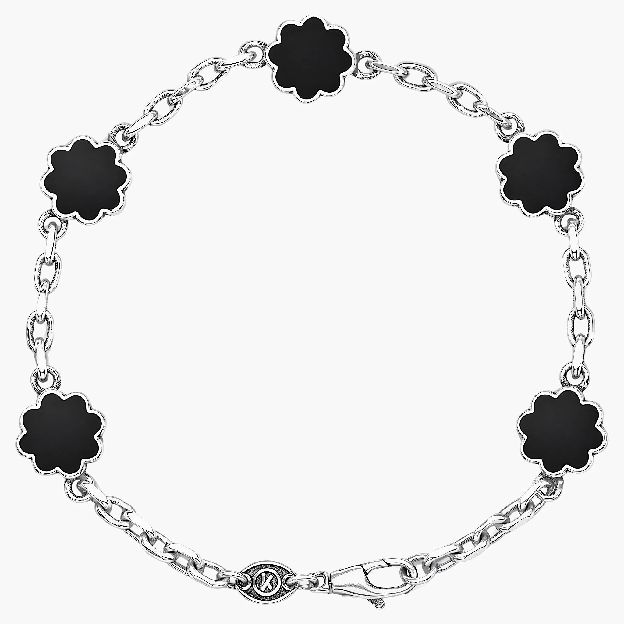 Multi Daisies Sterling Silver Chain Bracelet With Matt Onyx