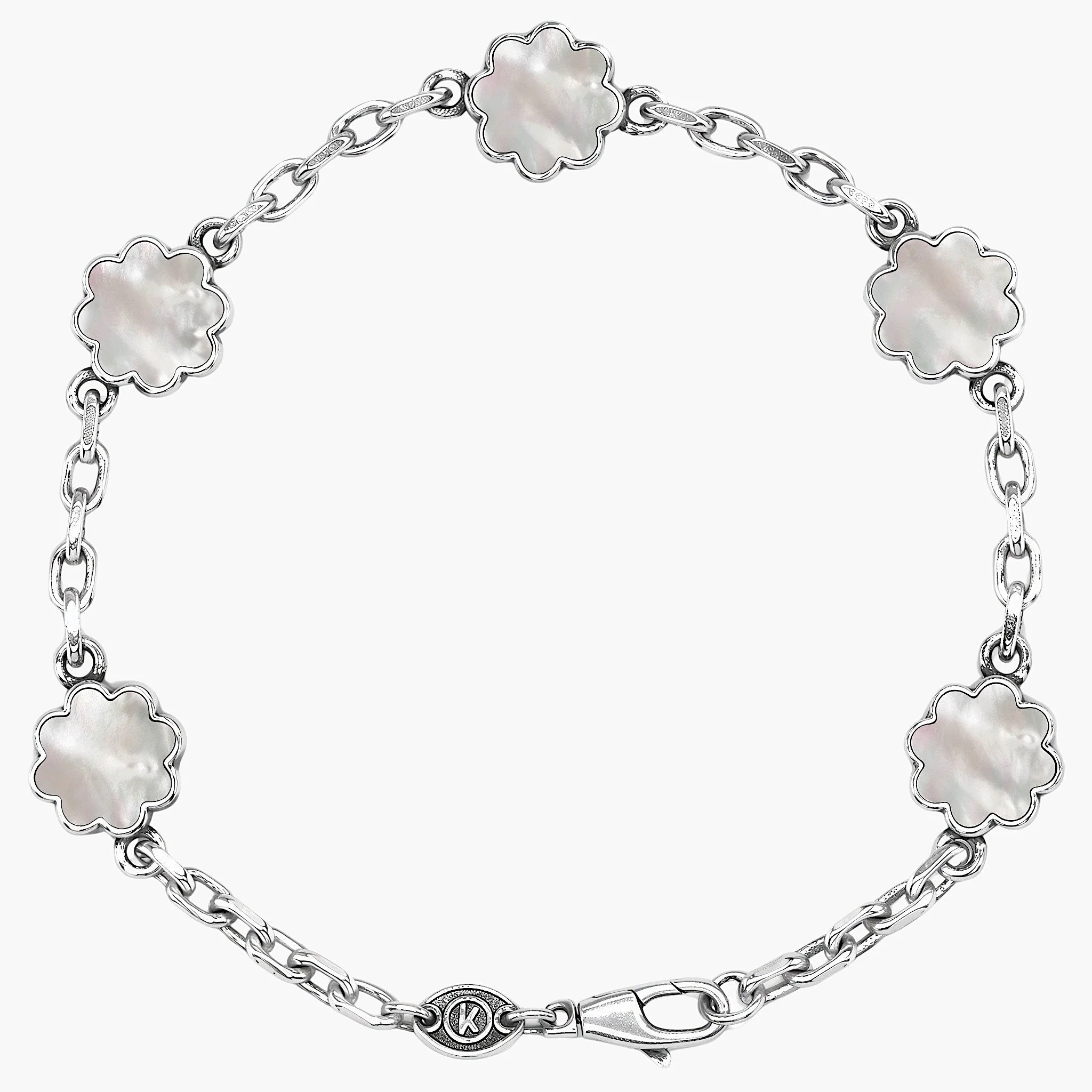 Multi Daisies Sterling Silver Chain Bracelet With MOP