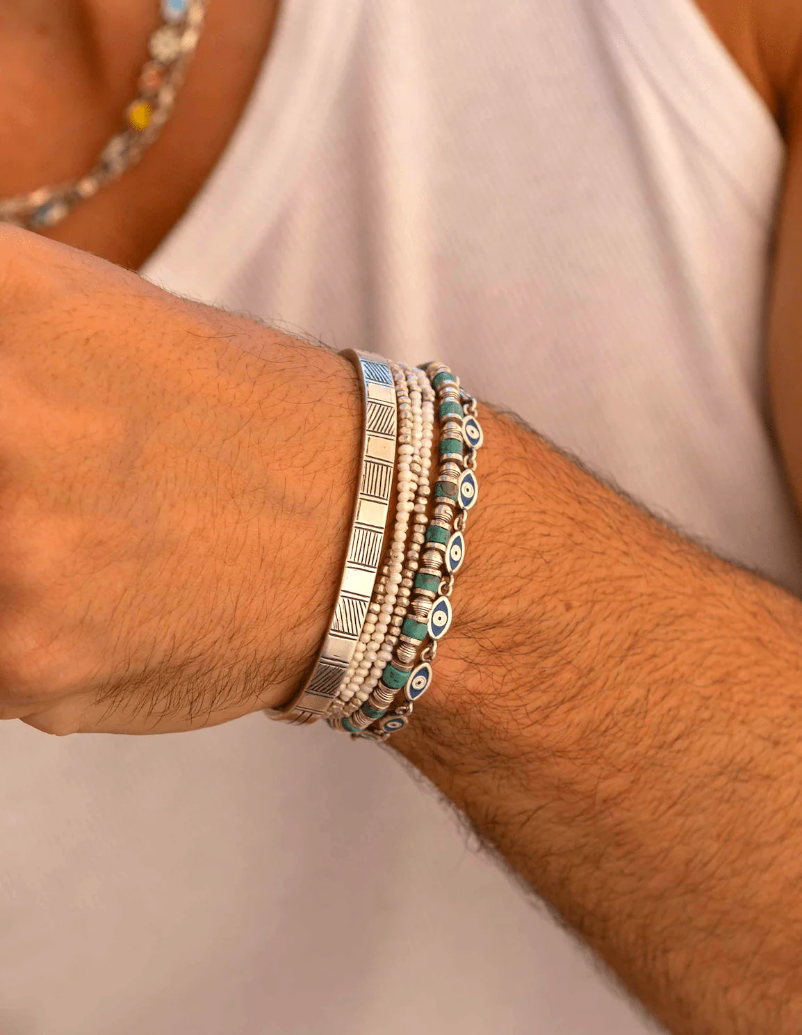Multi Enamelled Evil Eye Sterling Silver Bracelet - Image 5