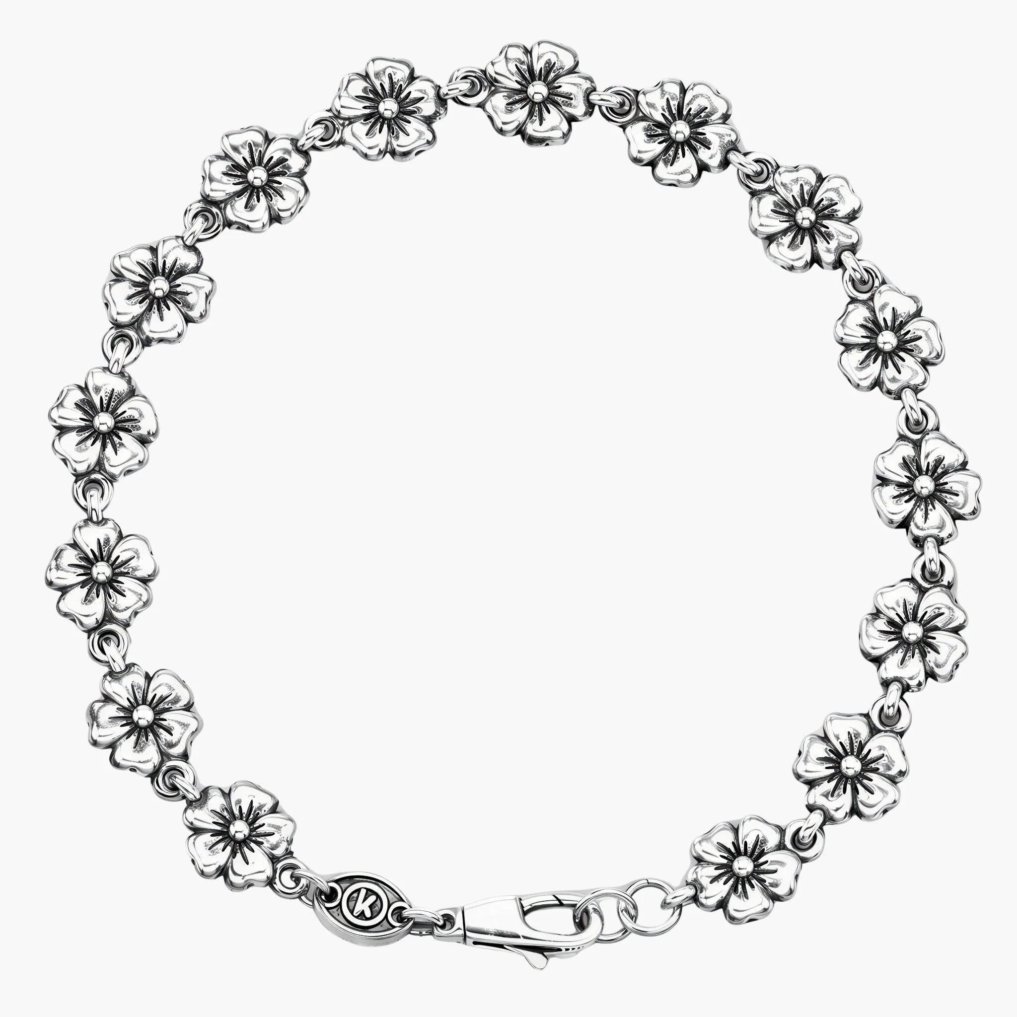 Multi Flowers Sterling Silver Chain Bracelet