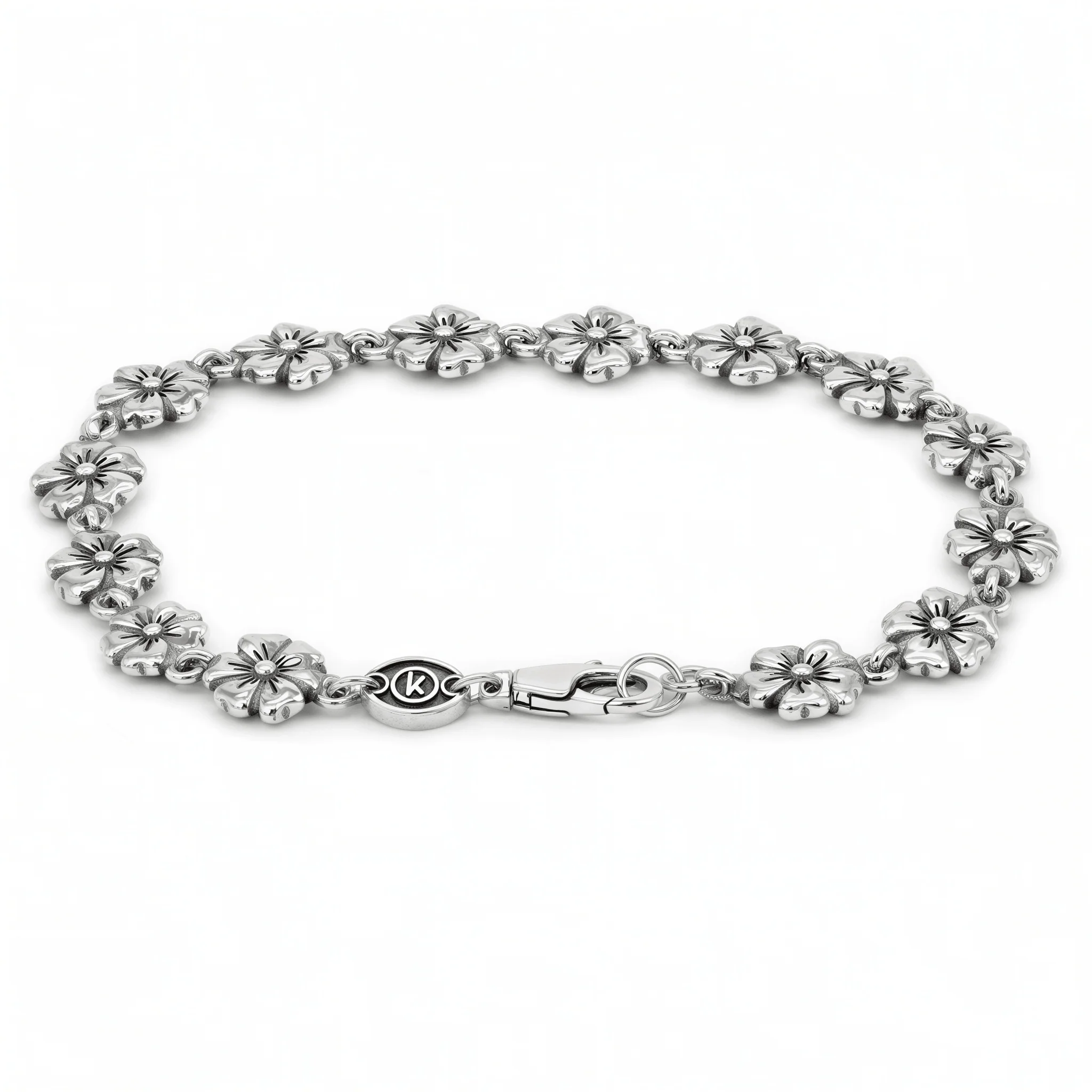 Multi Flowers Sterling Silver Chain Bracelet - Image 2