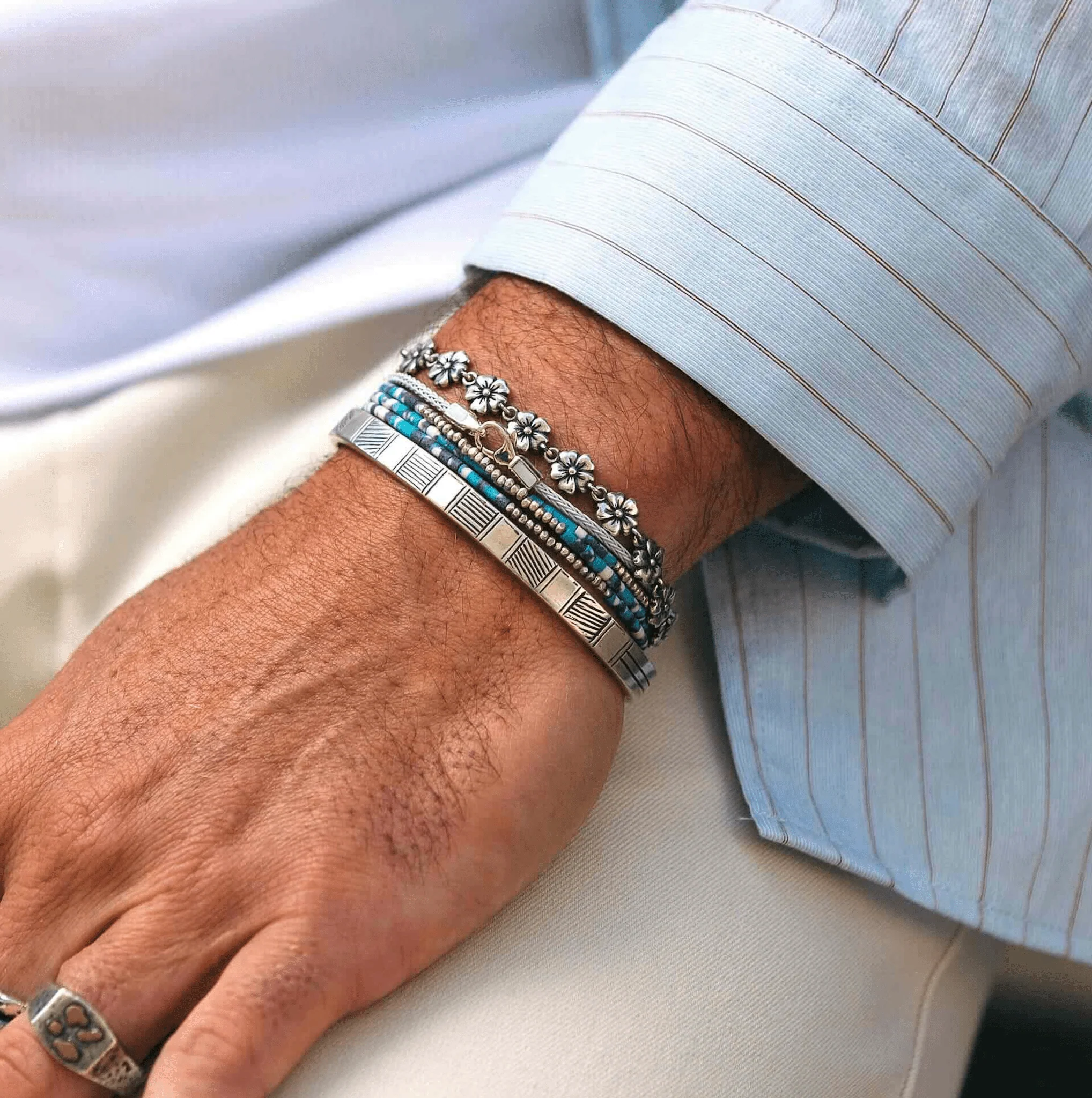 Multi Flowers Sterling Silver Chain Bracelet - Image 3