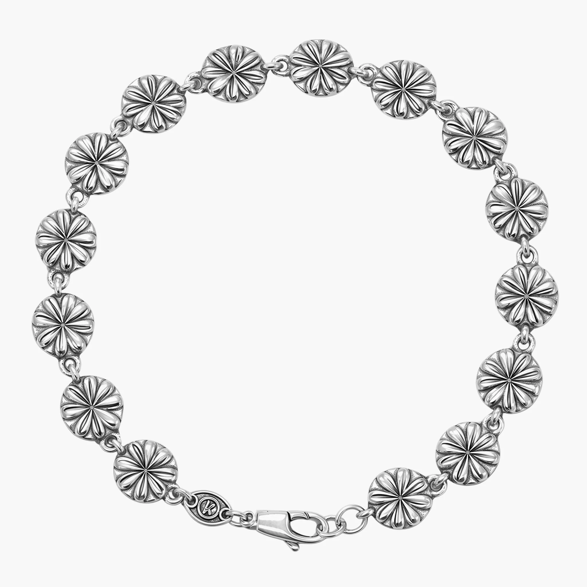 Multi Flowers Sterling Silver Chain Bracelet