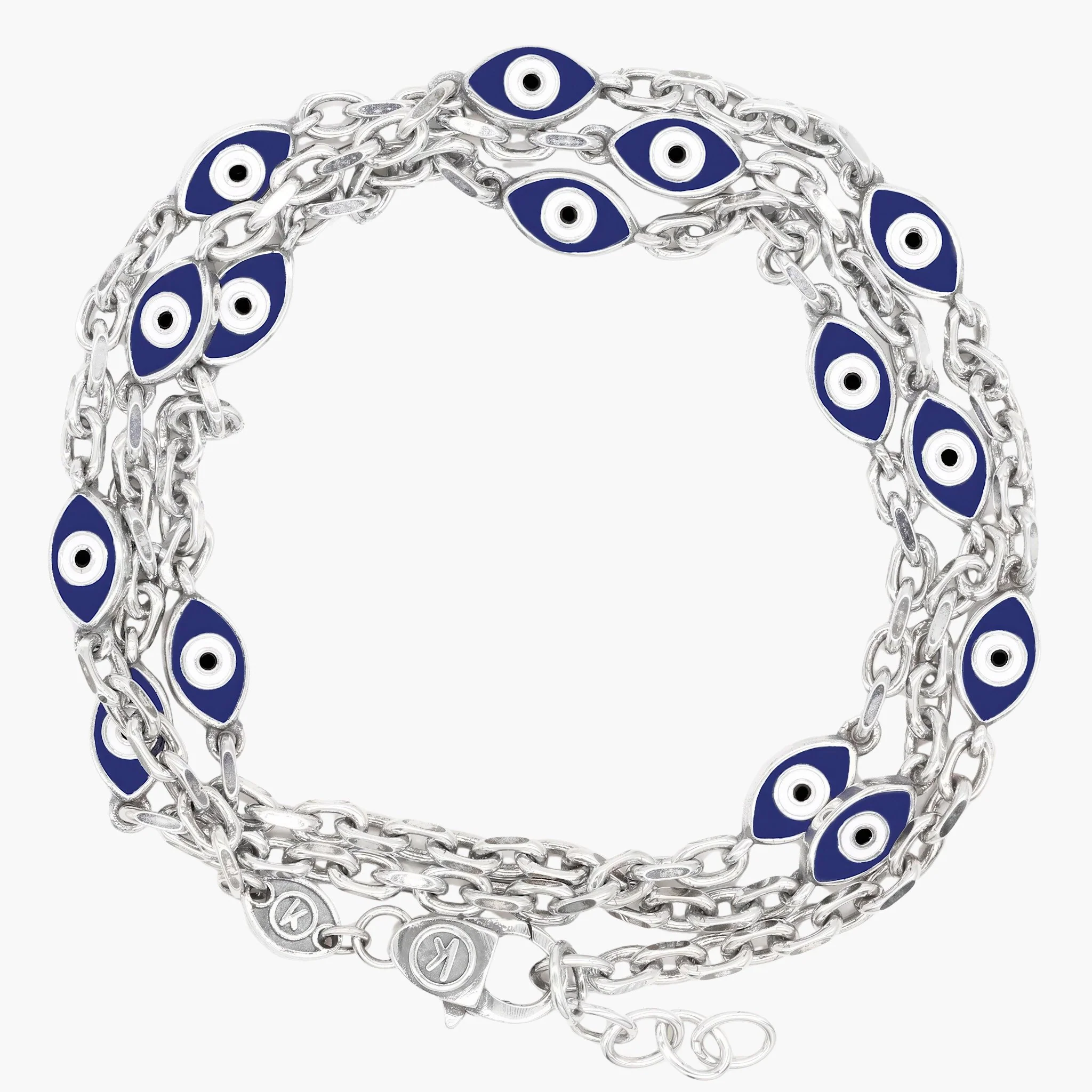 Multi Laps Evil Eye Sterling Silver Chain Bracelet