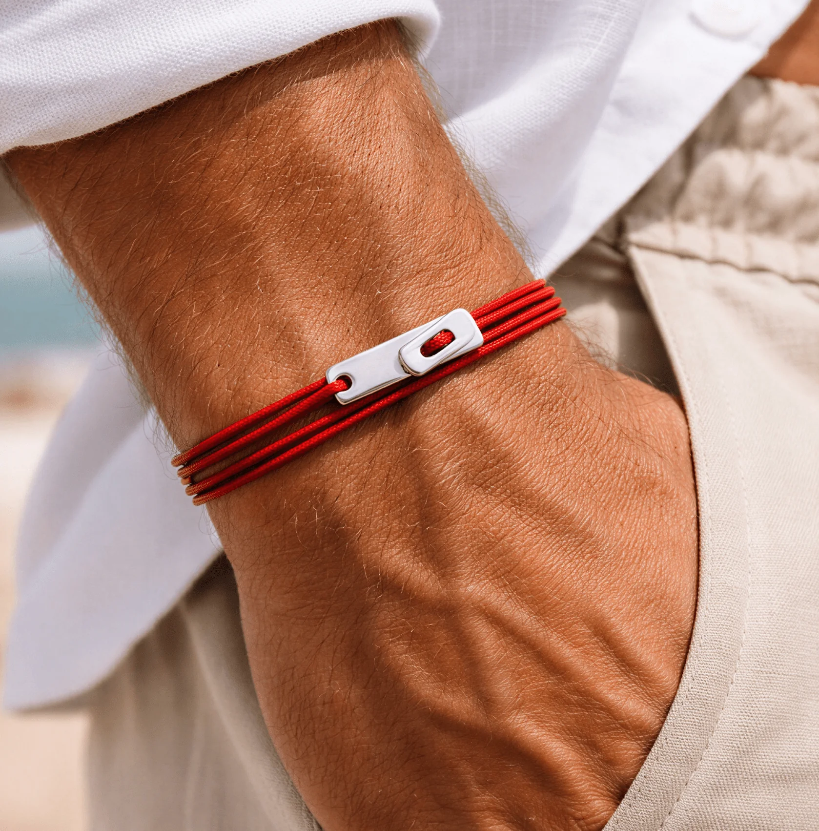 Multi Wraps String Bracelet With Silver Clasp (Orange) - Image 3