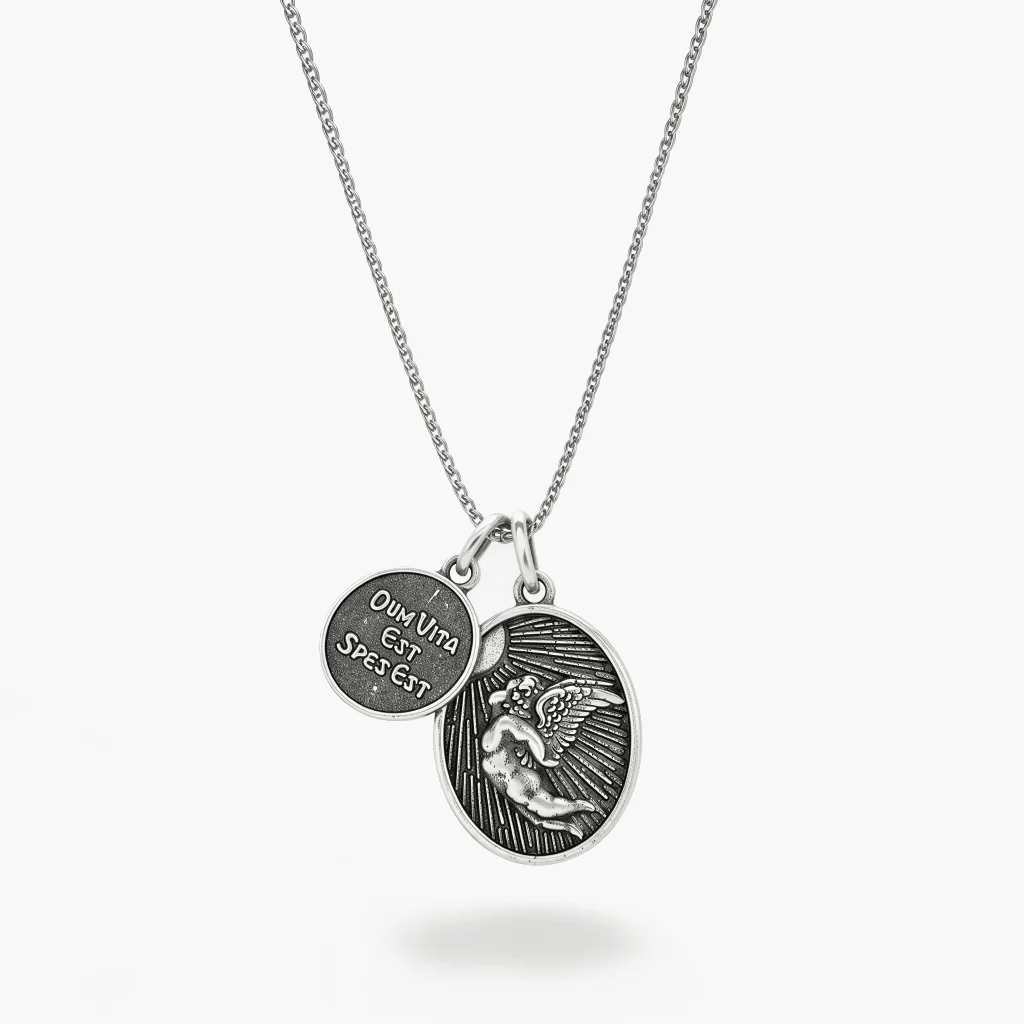 "Dum Vita Est - Spes Est" Flying Angel Silver Necklace