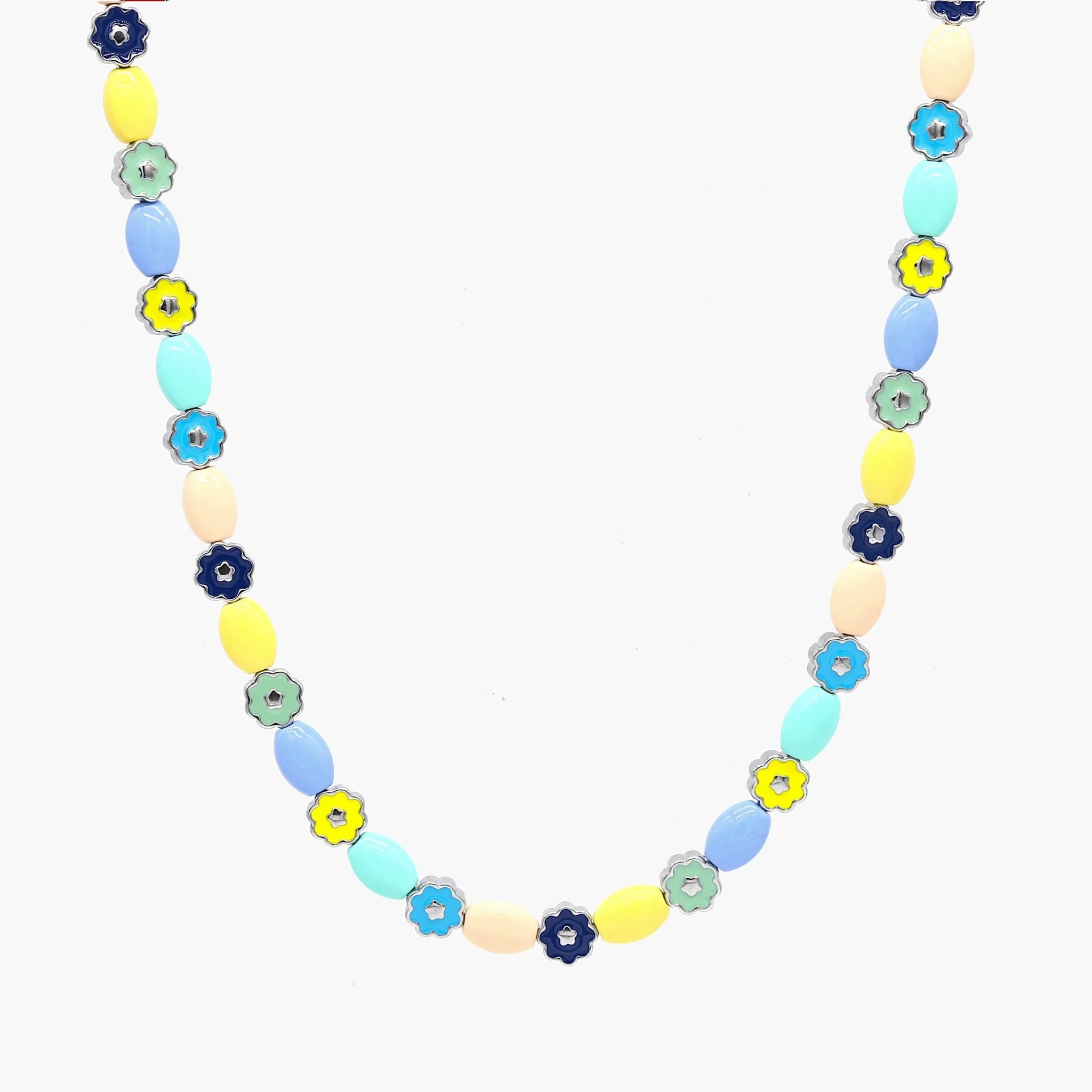 Necklace With Enamelled Charms And Assorted Pastel Beads
