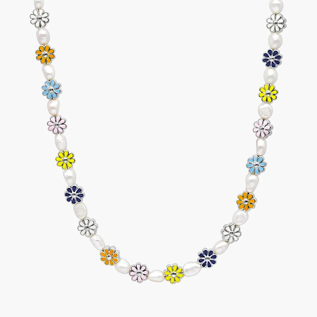 Necklace With Enamelled Charms And Freshwater Pearls