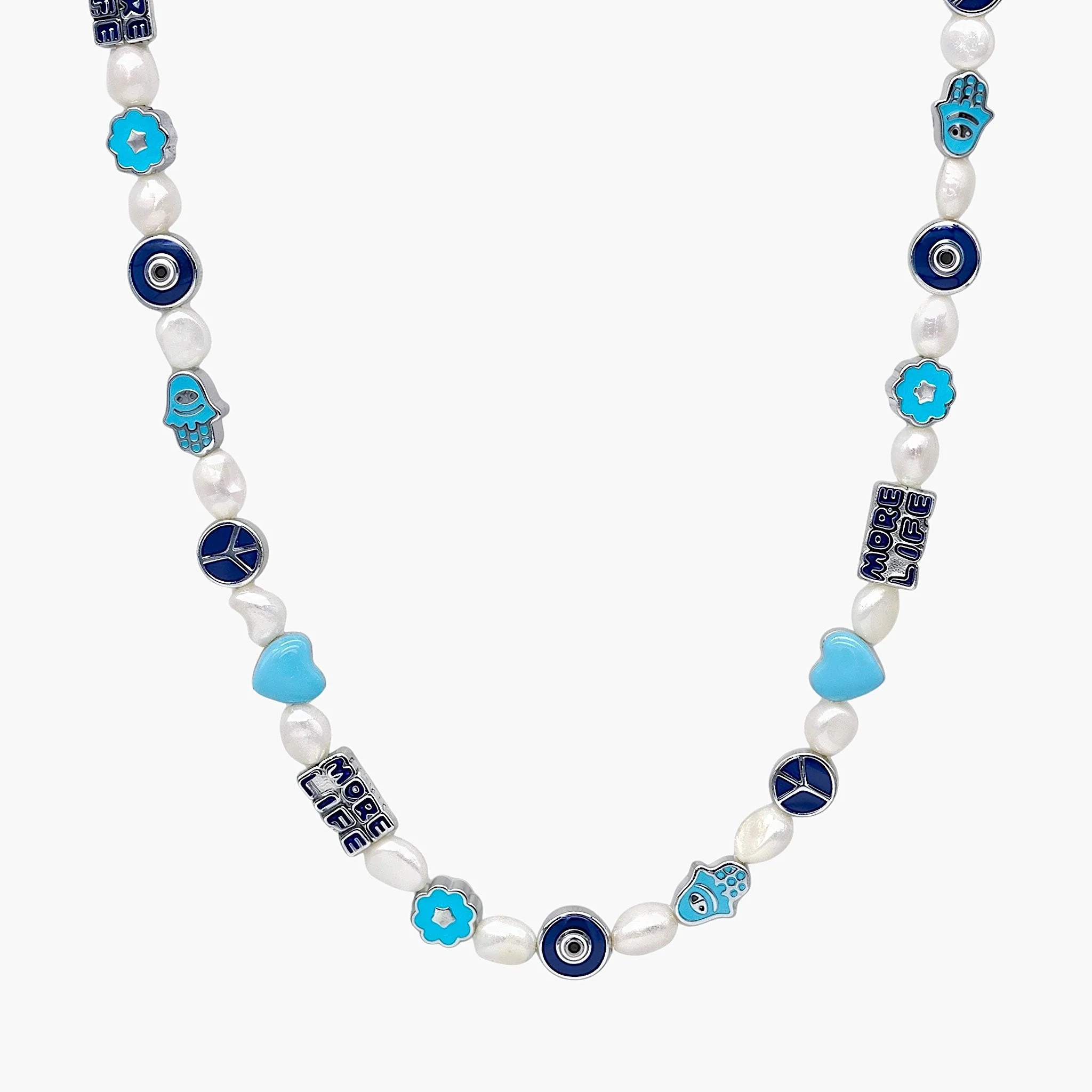 Necklace With Enamelled Charms And Freshwater Pearls