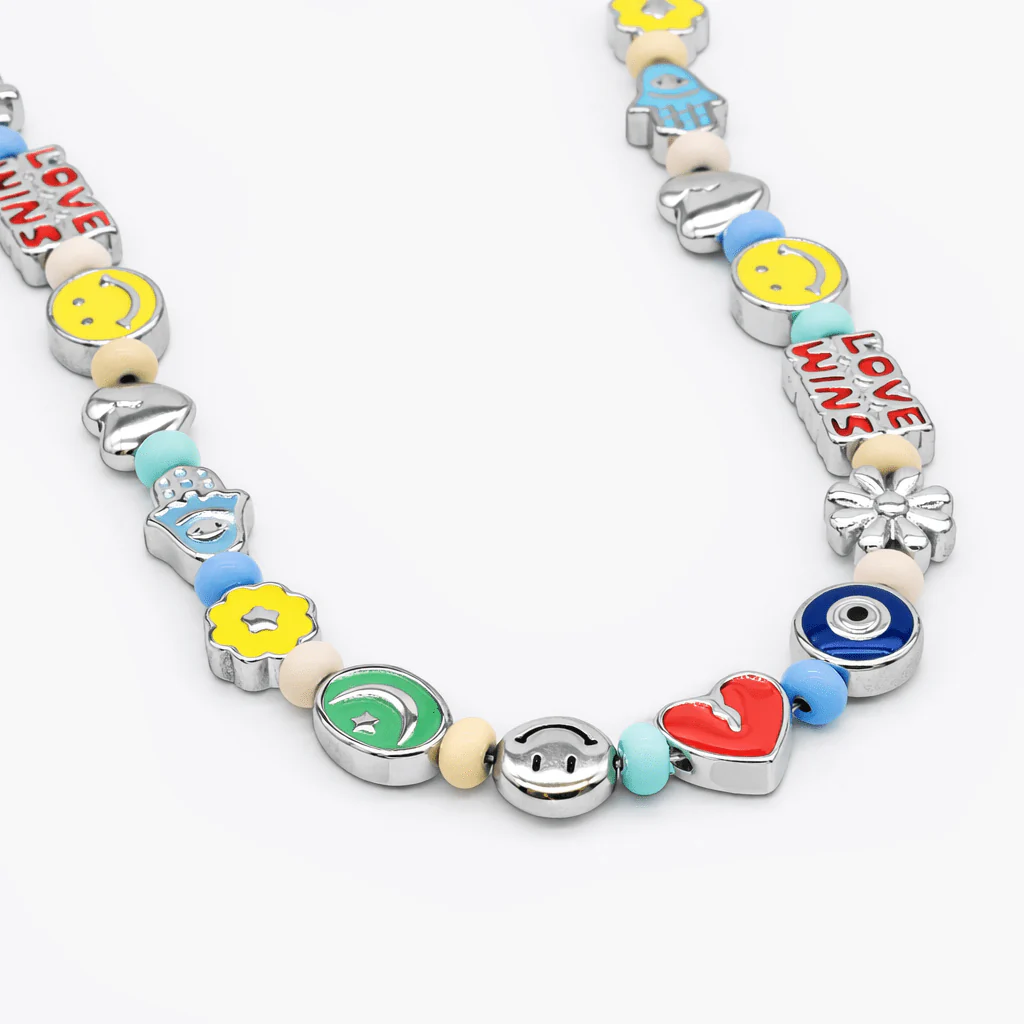 Necklace With Enamelled Charms And Pastel Beads - Image 2