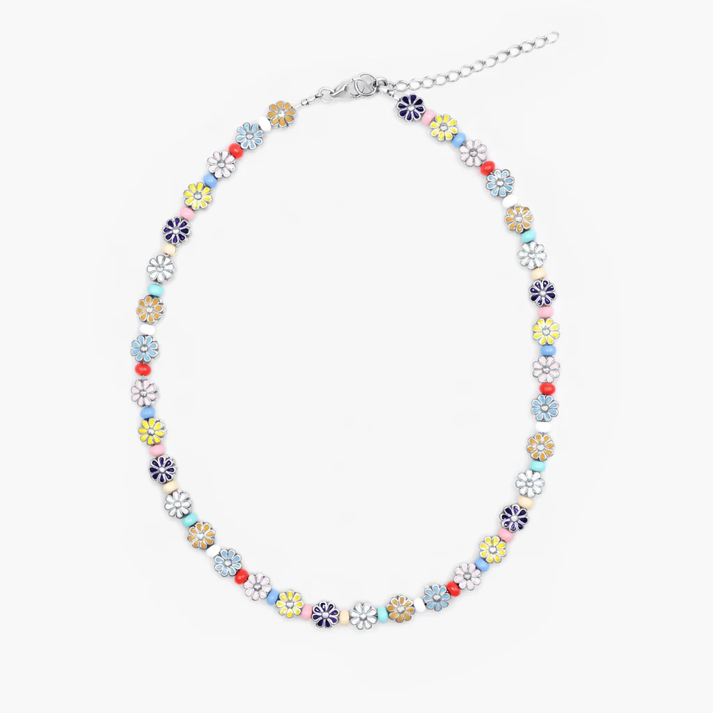Necklace With Enamelled Flowers And Assorted Pastel Beads - Image 3