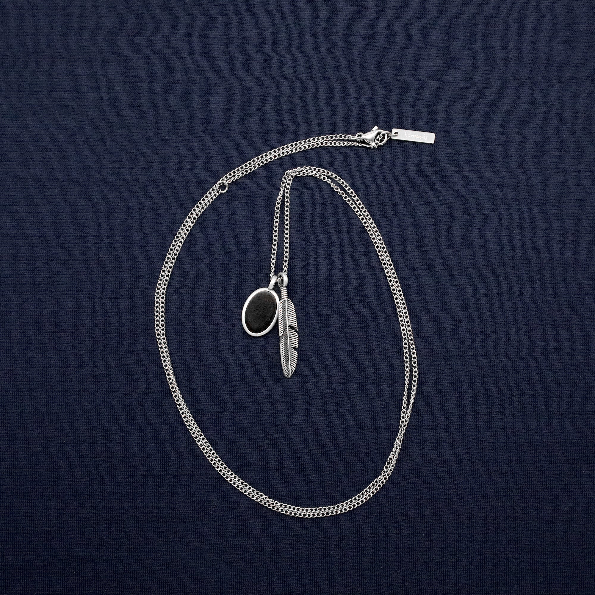 Silver Necklace With Feather And Matte Onyx Charm - Image 2