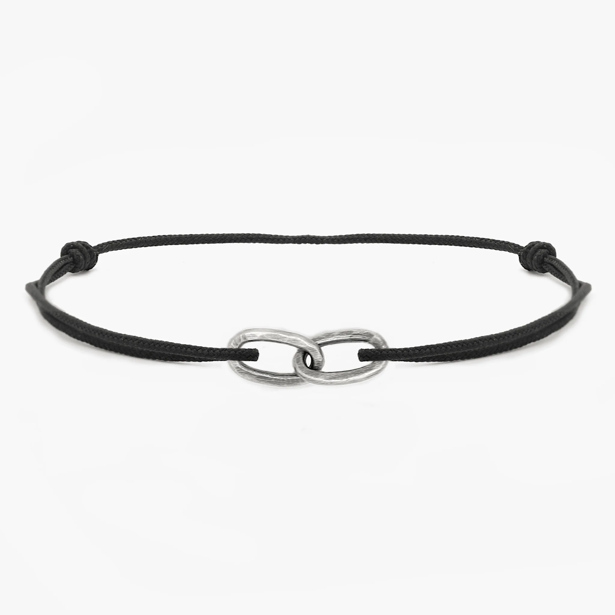 Nylon Thread With Silver Double Hoop "Indah" Bracelet (Black)