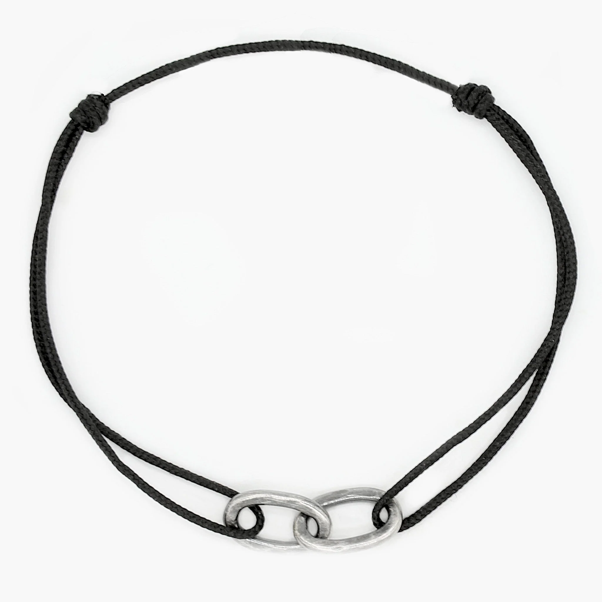Nylon Thread With Silver Double Hoop "Indah" Bracelet (Black) - Image 2