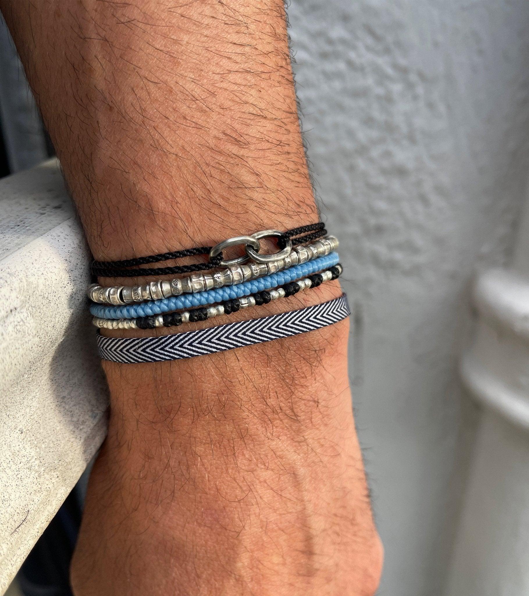 Nylon Thread With Silver Double Hoop "Indah" Bracelet (Black) - Image 3