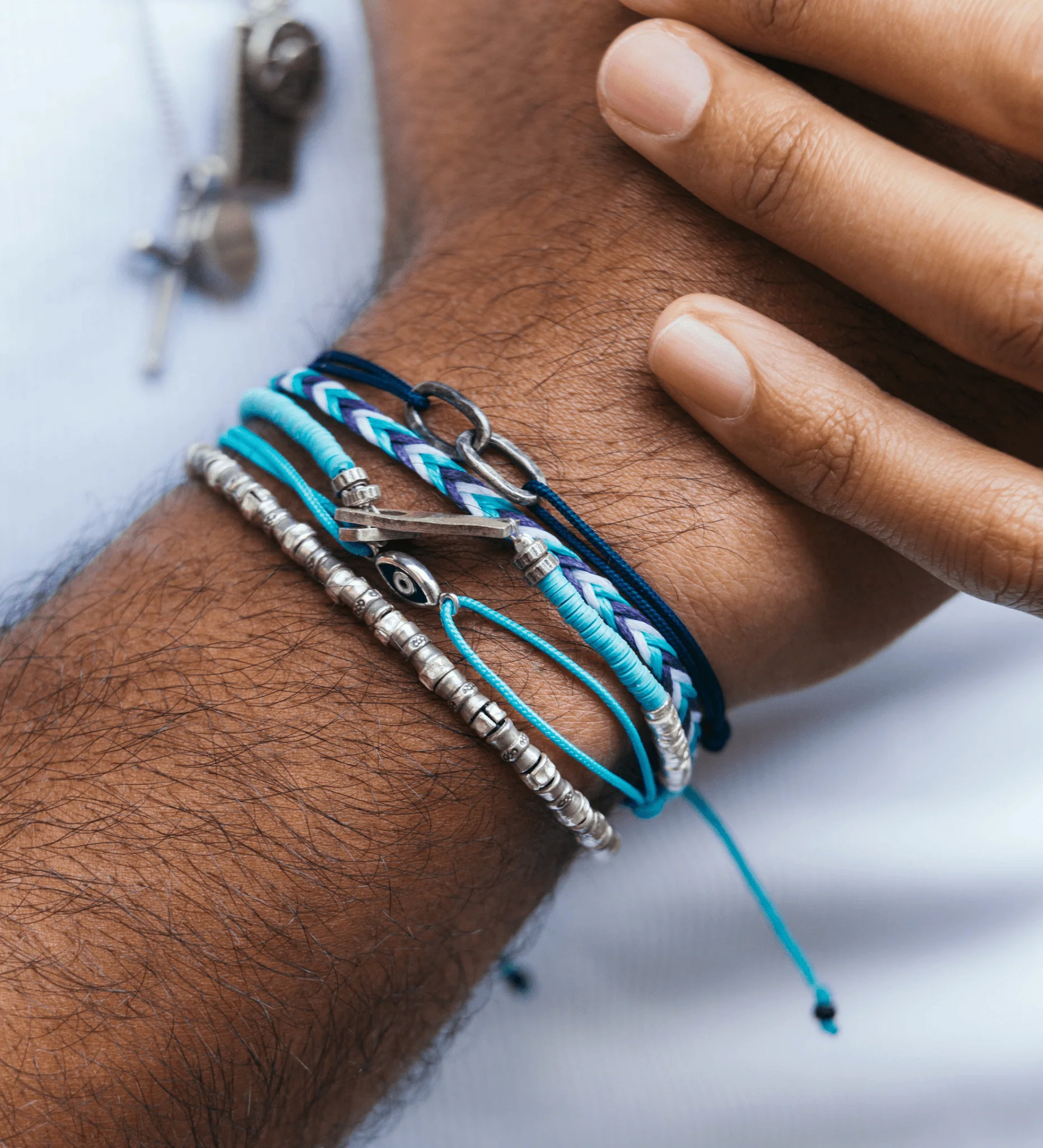 Nylon Thread With Silver Double Hoop "Indah" Bracelet (Black) - Image 4