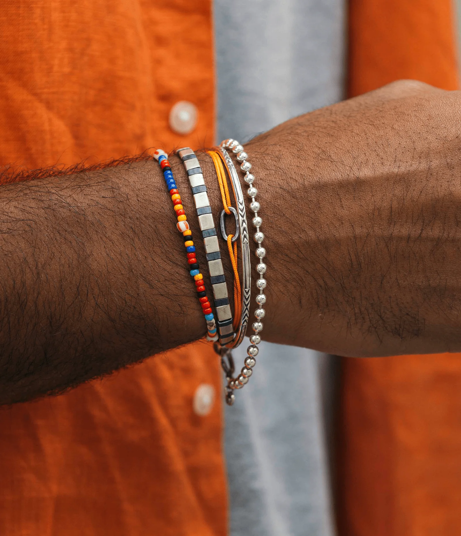 Nylon Thread With Silver Hoop "Indah" Bracelet (Tangerine) - Image 3