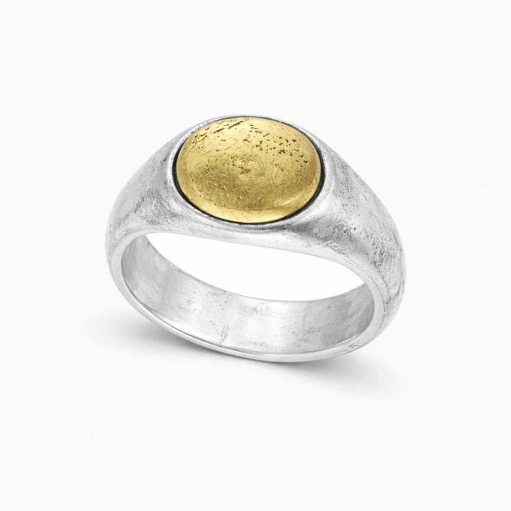 Round Sterling Silver Ring With Gold Details - Image 2