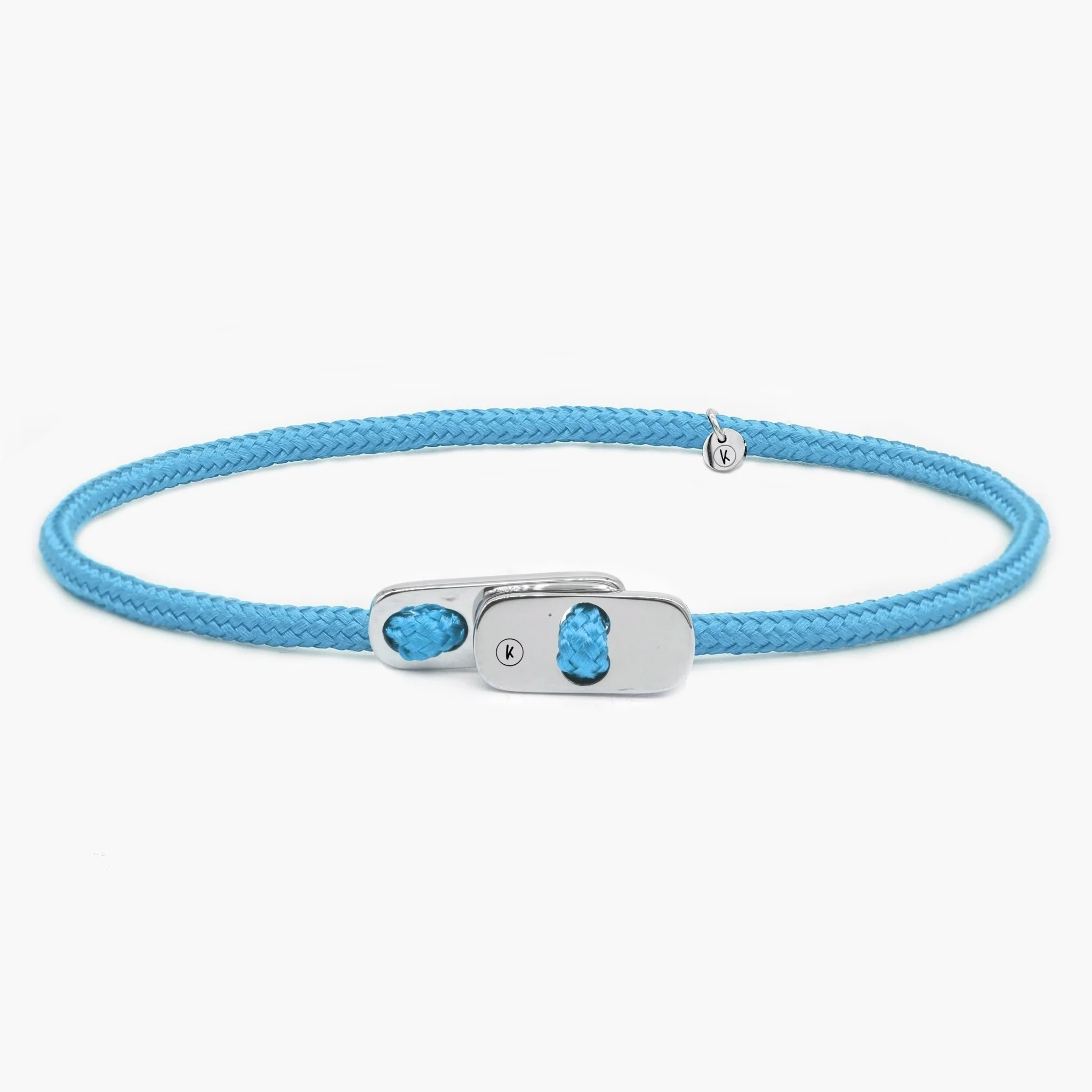 Sailing Cord Bracelet With Silver Clasp (Light Blue)