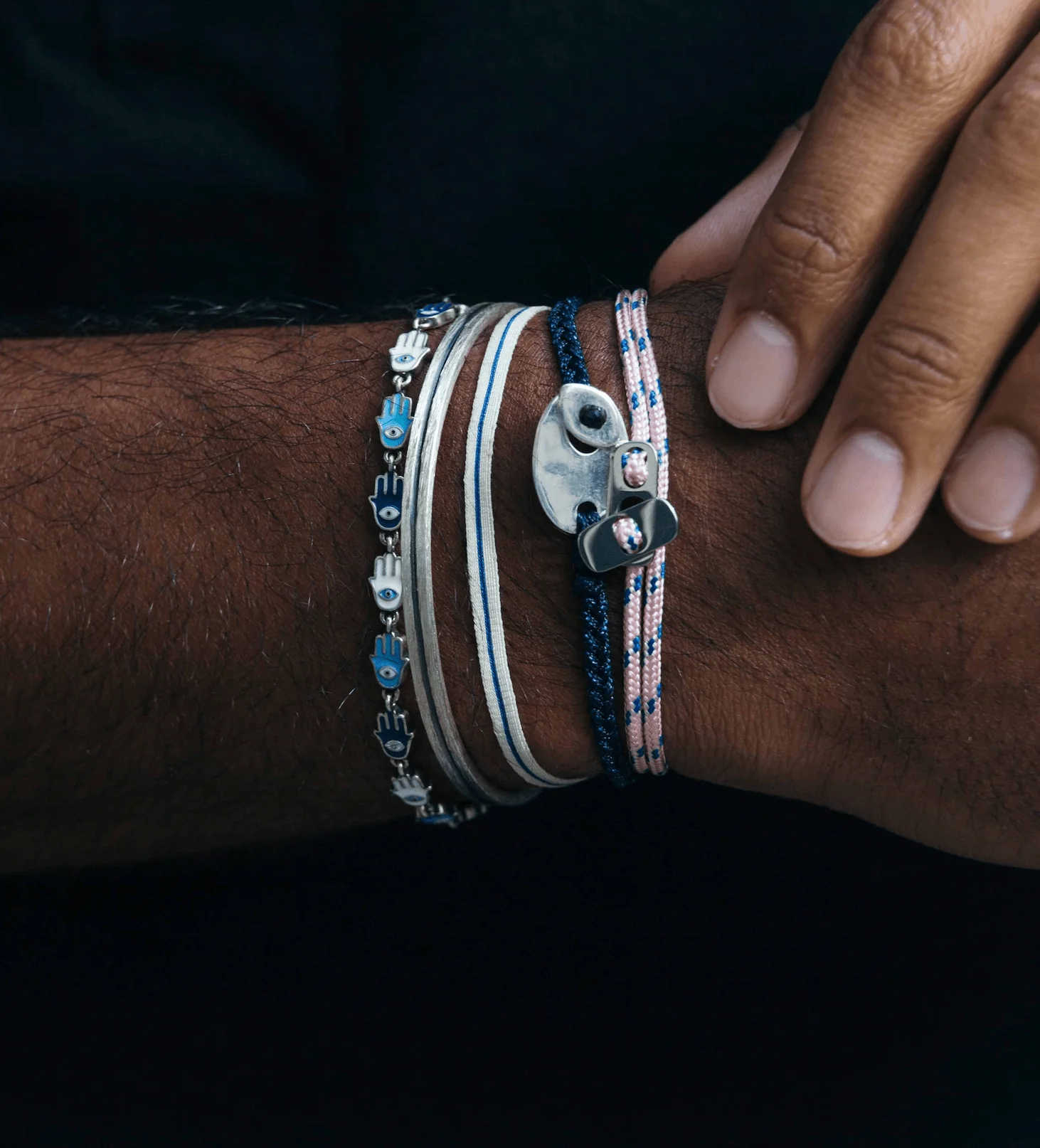 Sailing Cord Bracelet With Silver Clasp (Light Pink/Blue) - Image 4