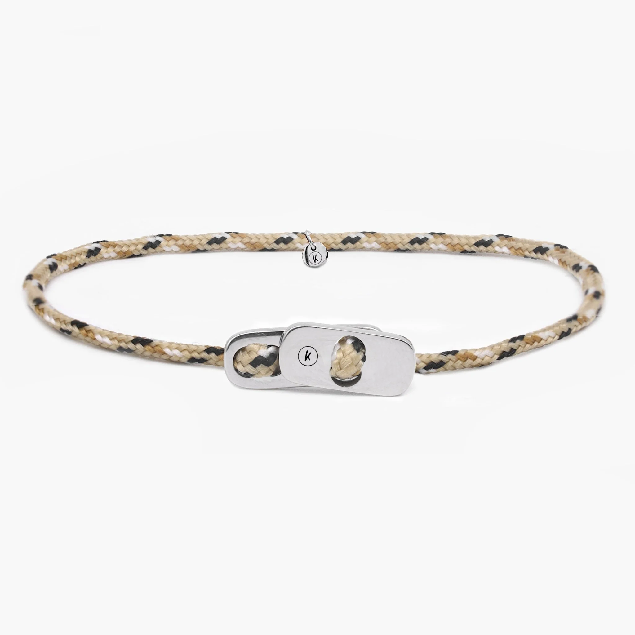 Sailing Cord Bracelet With Silver Clasp (Beige)
