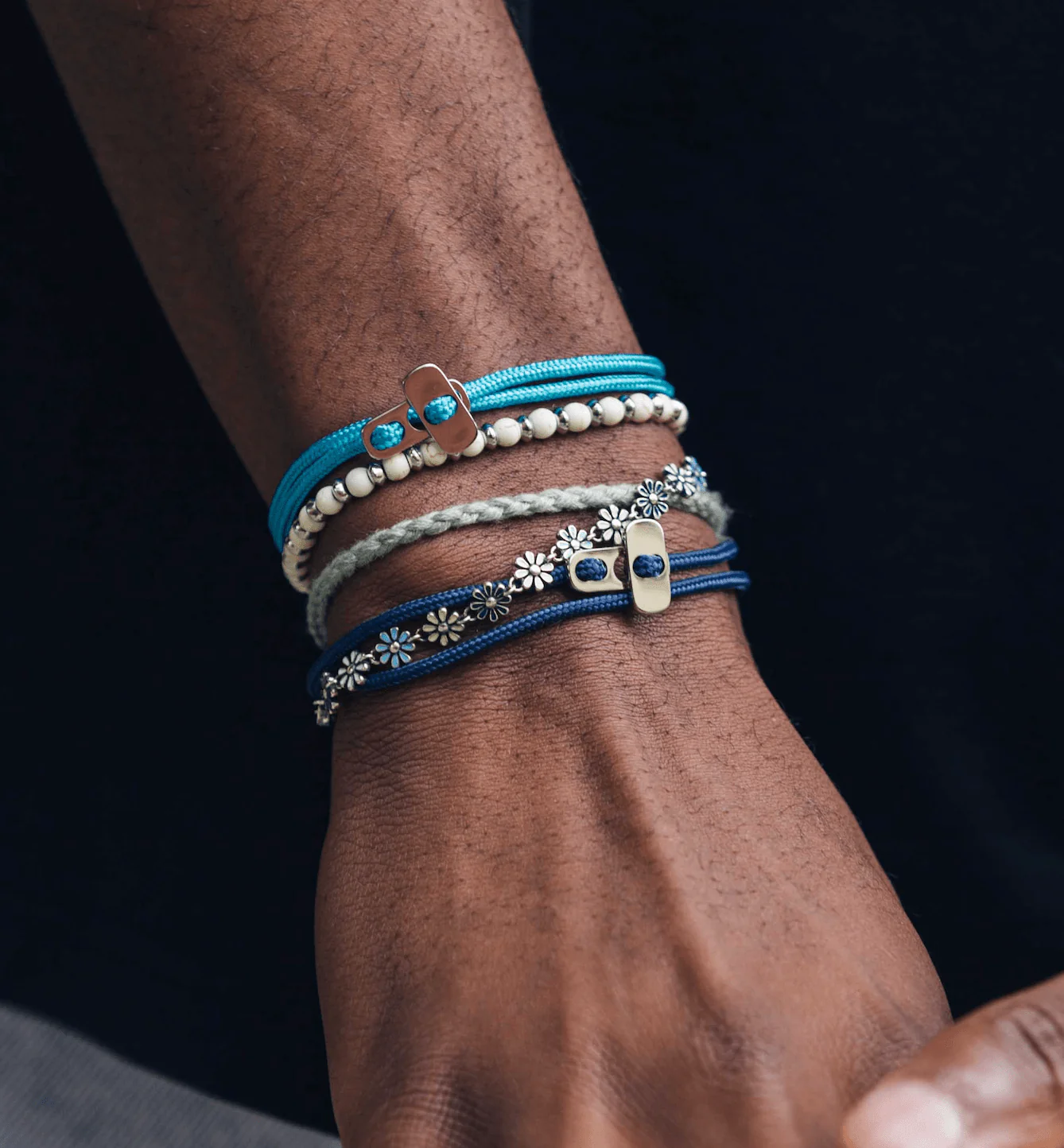 Sailing Cord Bracelet With Silver Clasp (Ocean Blue) - Image 2