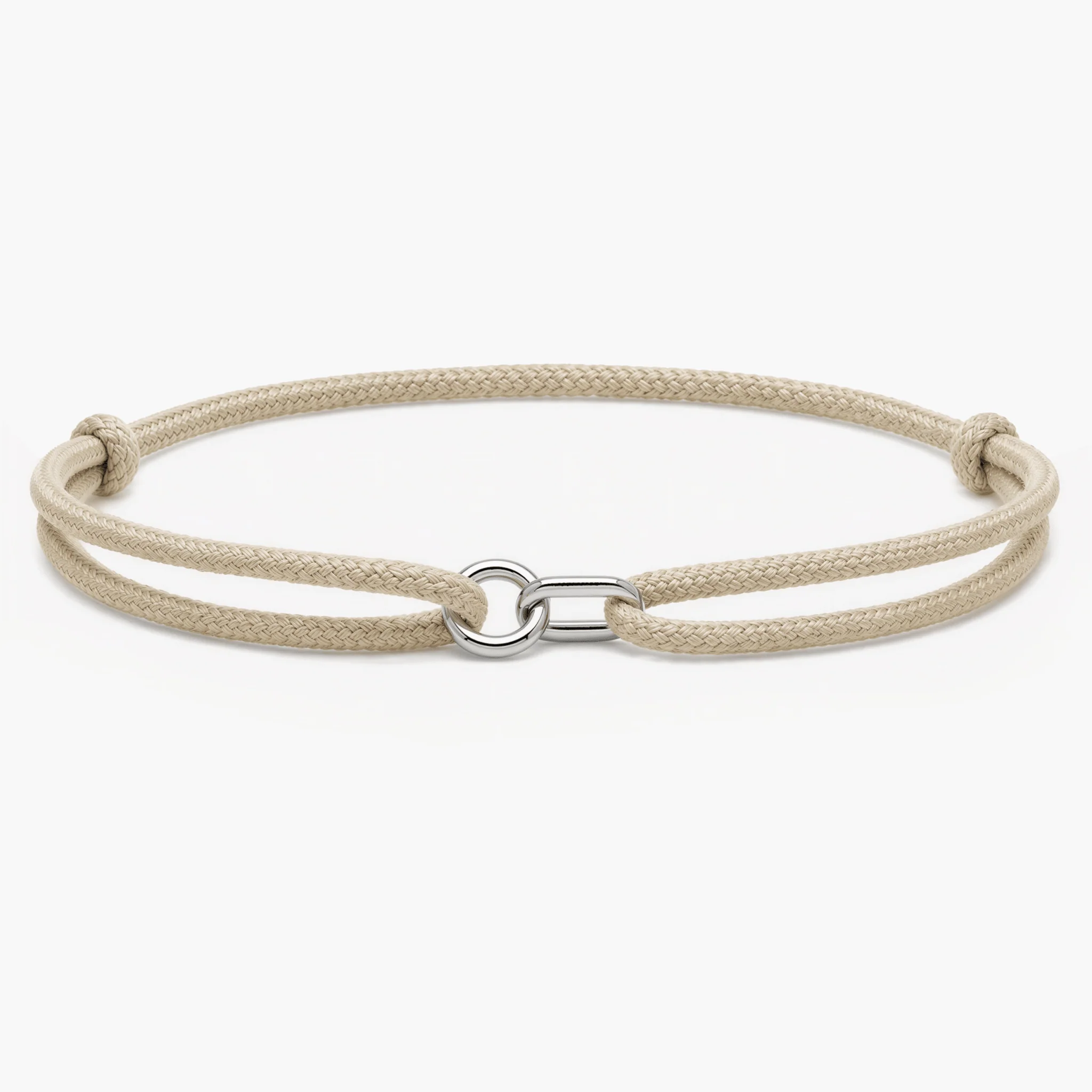 Silver Bracelet With Geometric Double Hoops (Beige)