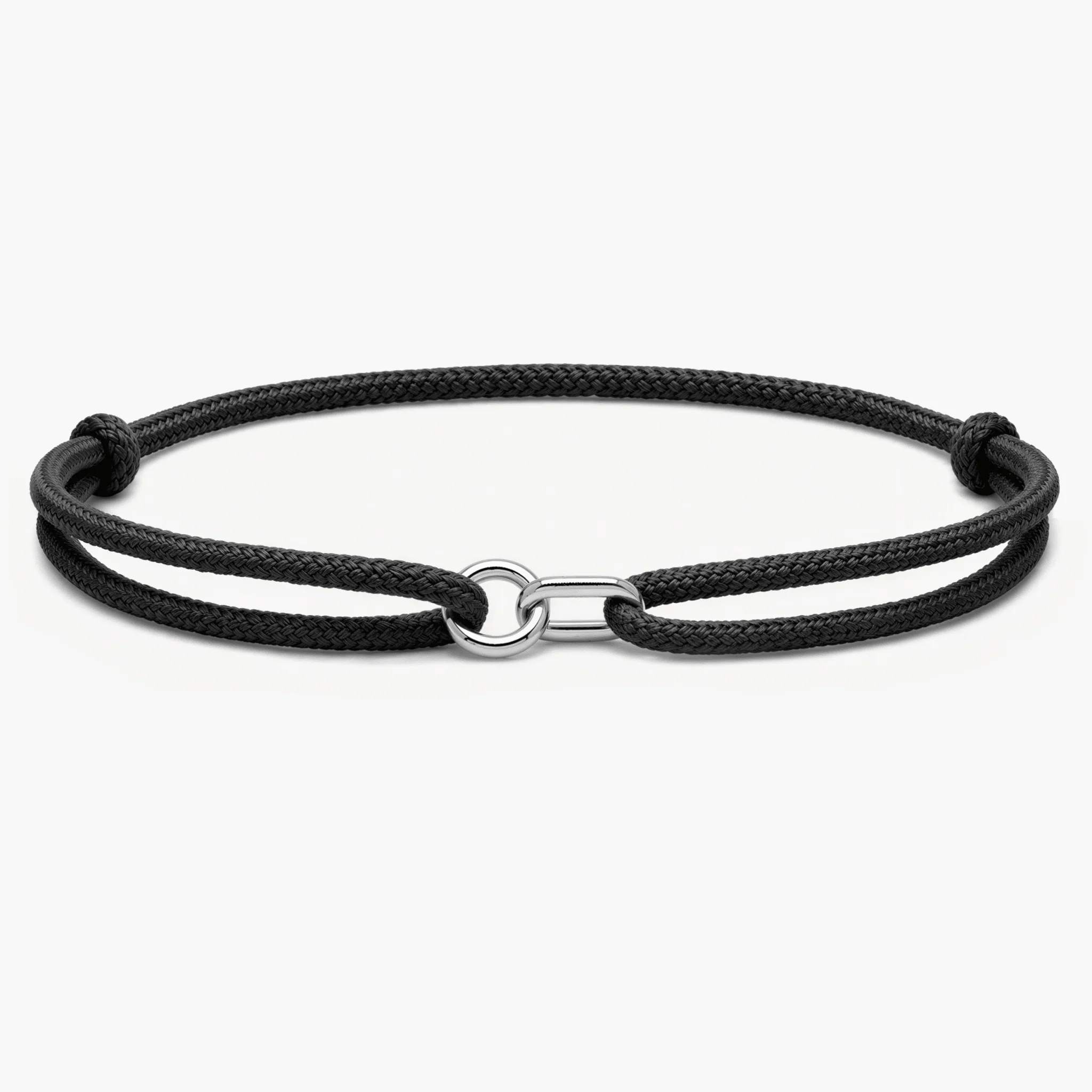 Silver Bracelet With Geometric Double Hoops (Black)