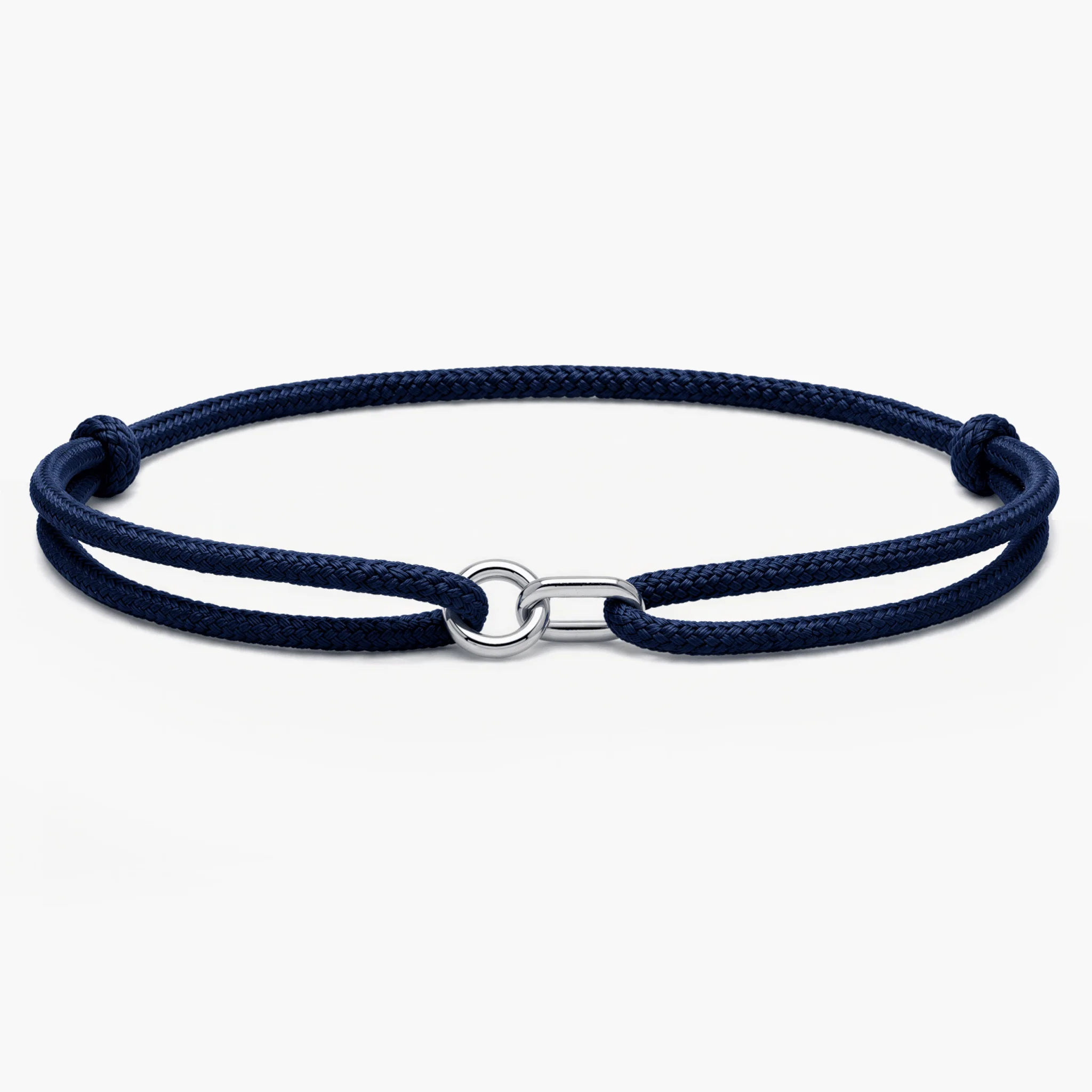 Silver Bracelet With Geometric Double Hoops (Navy Blue)