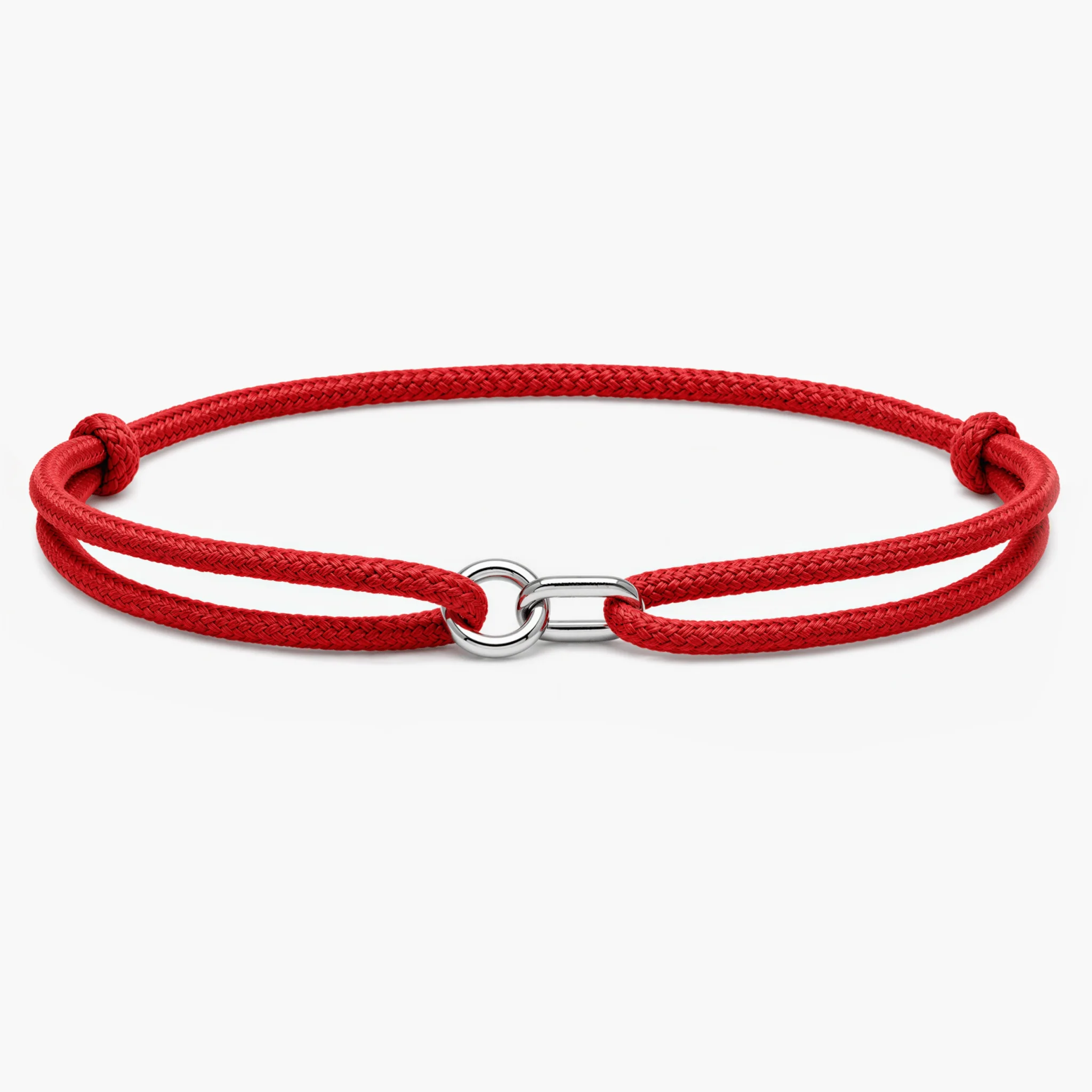 Silver Bracelet With Geometric Double Hoops (Red)