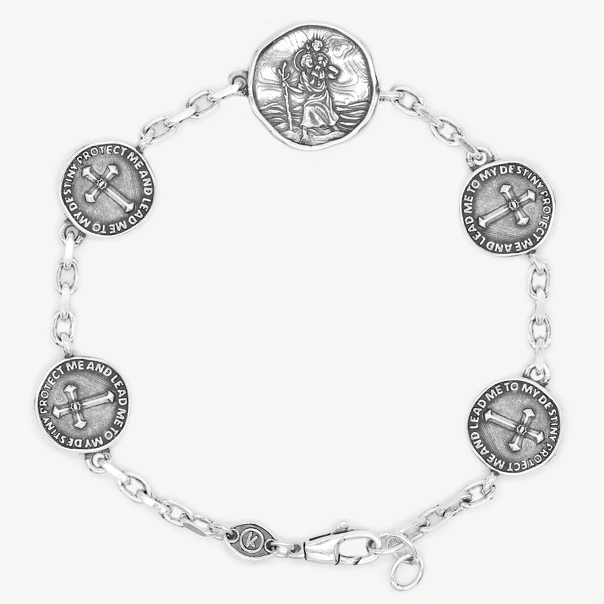 St Christopher Sterling Silver Multi Charms Chain Bracelet