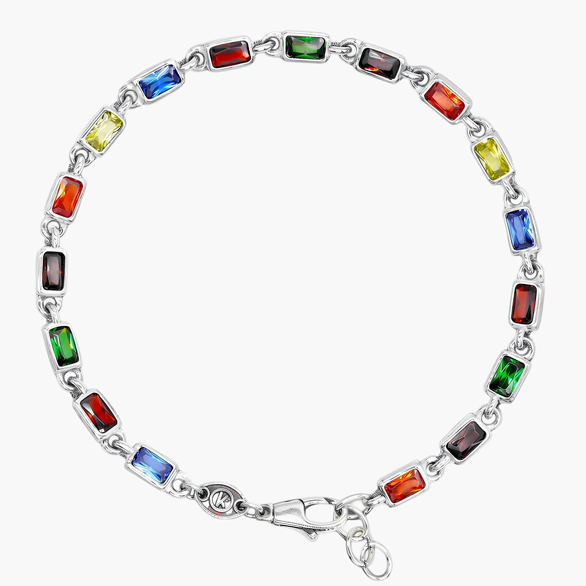 Mini Sterling Silver Multi Gemstones Chain Bracelet