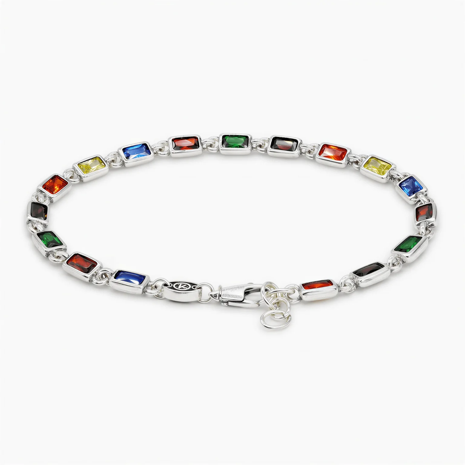 Mini Sterling Silver Multi Gemstones Chain Bracelet - Image 2
