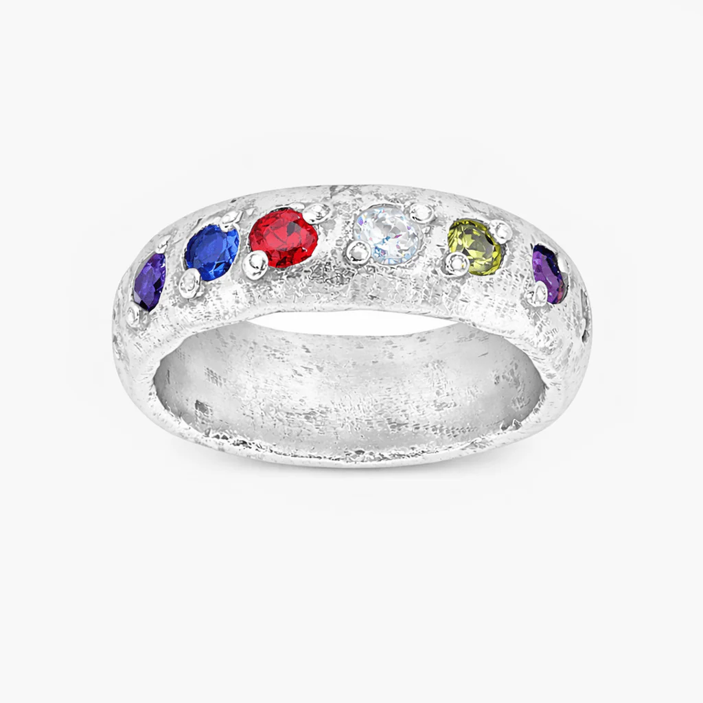 Sterling Silver Ring Band With Assorted Gemstones