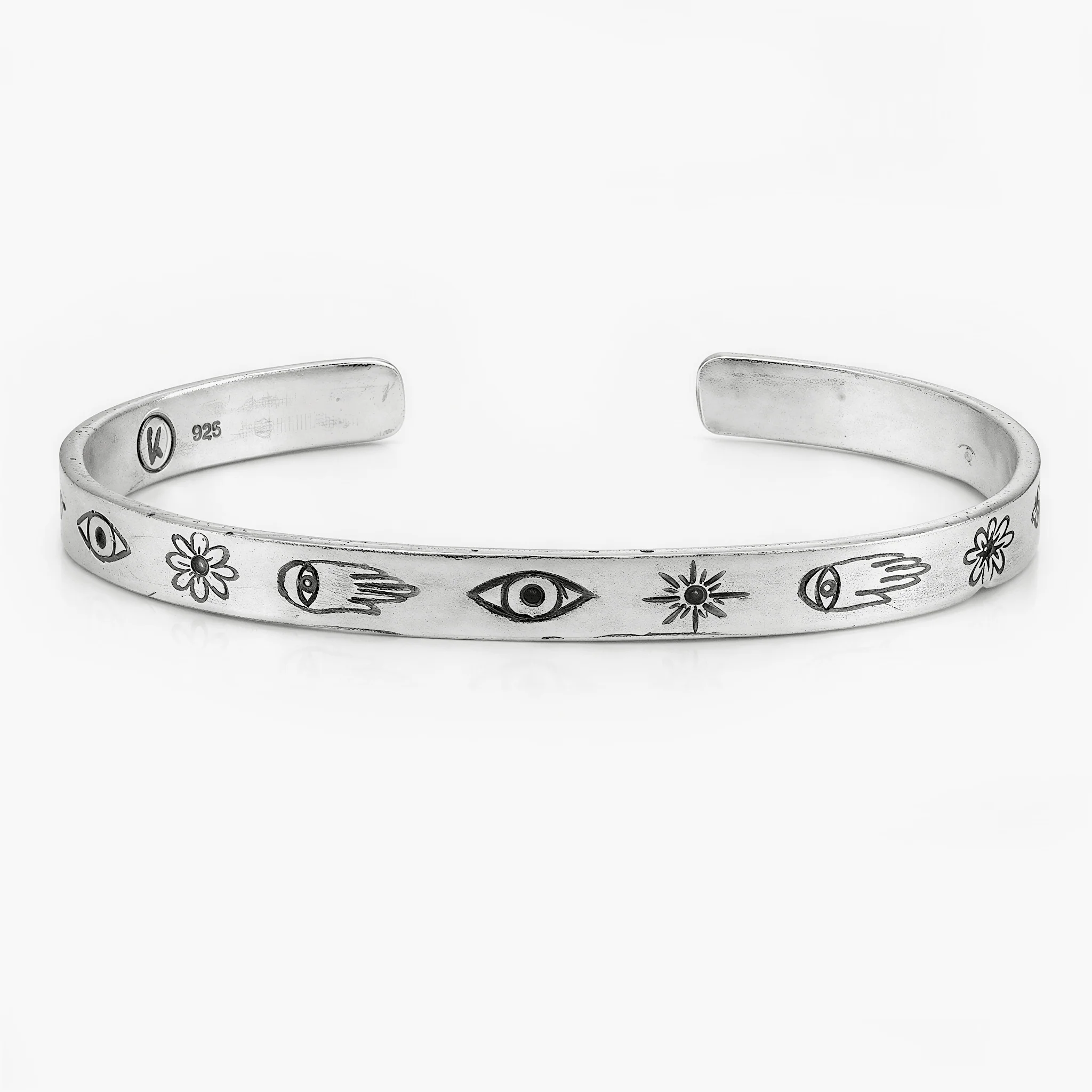 Sterling Silver Signature Bangle With Engraved Symbols