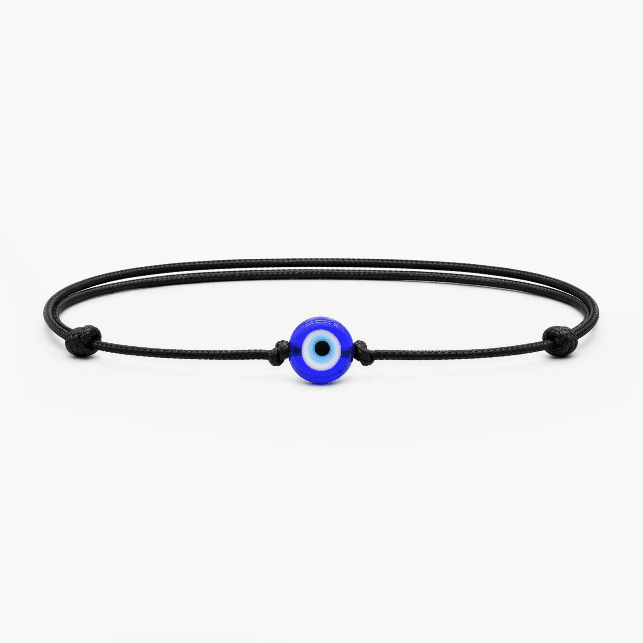 String Bracelet With Evil Eye Glass Bead (Black)