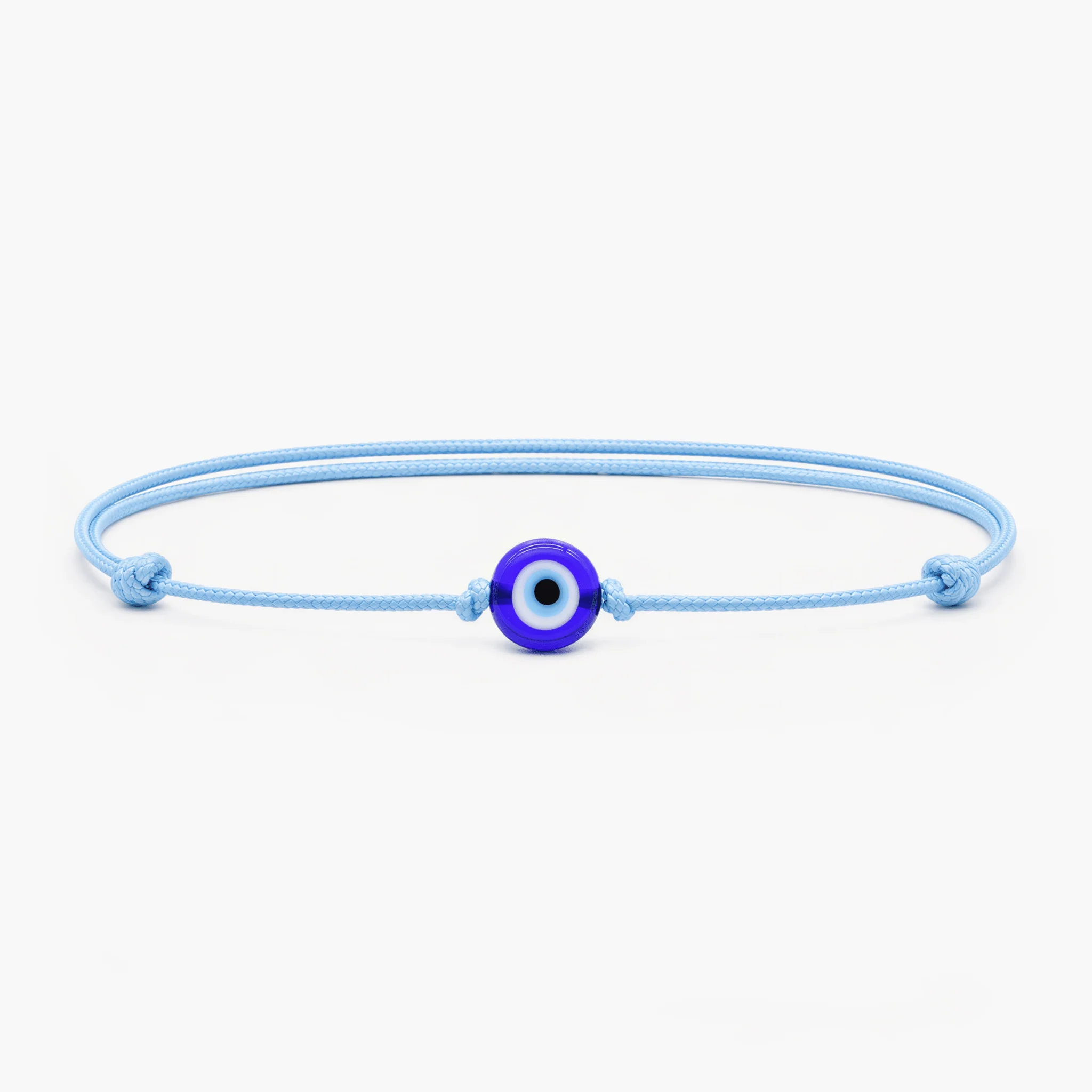 String Bracelet With Evil Eye Glass Bead (Light Blue)