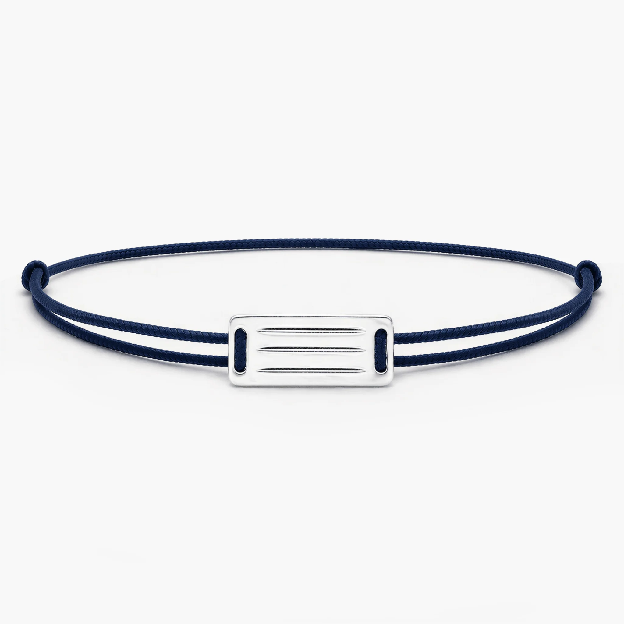 String Bracelet With Linear Silver Plate (Navy Blue)