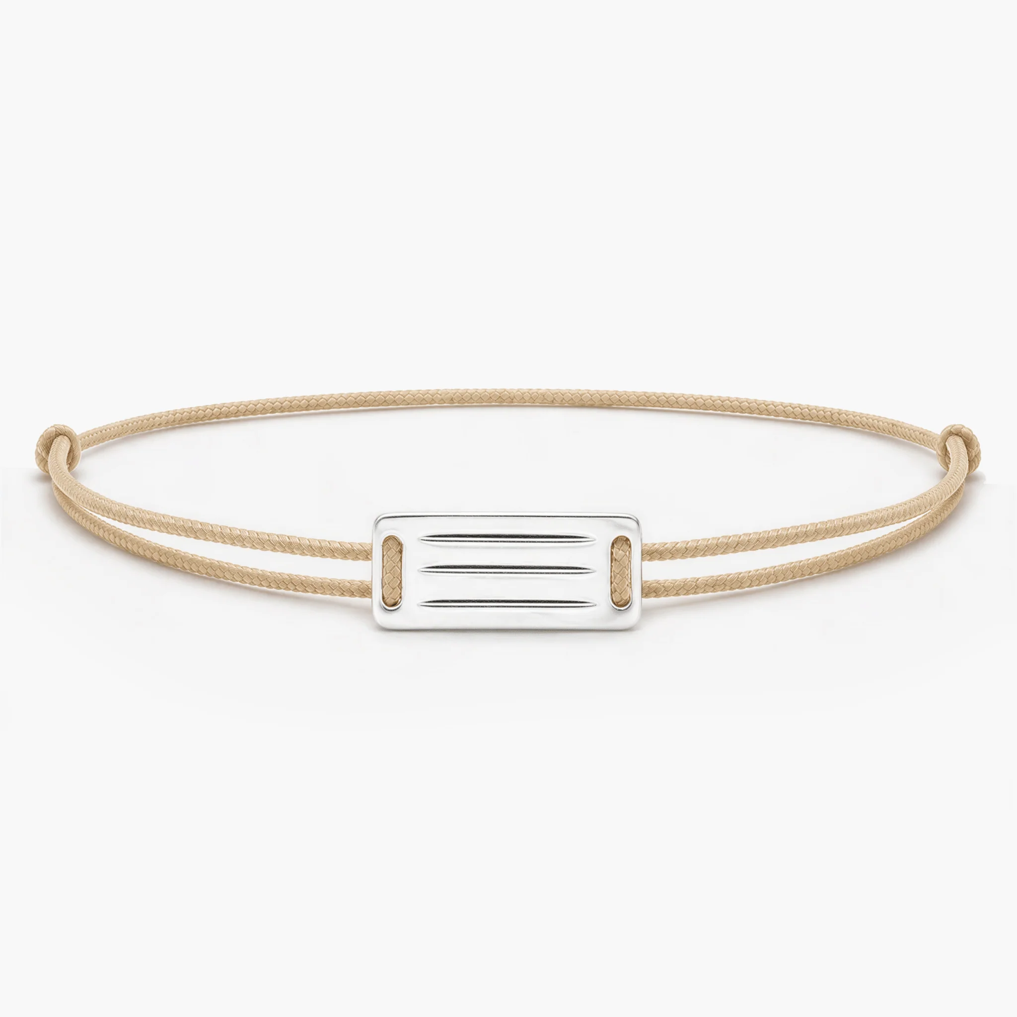 String Bracelet With Linear Silver Plate (Beige)