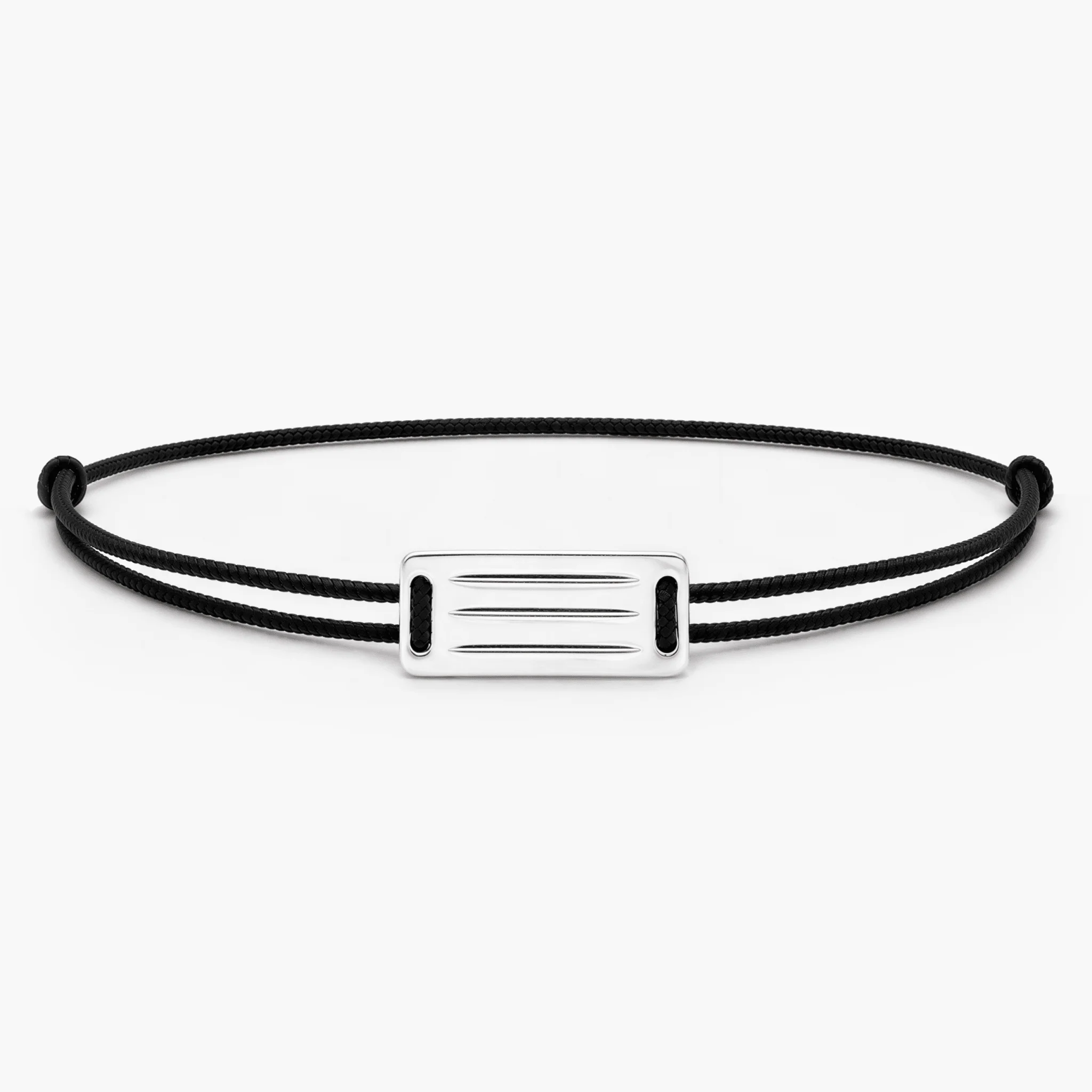 String Bracelet With Linear Silver Plate (Black)